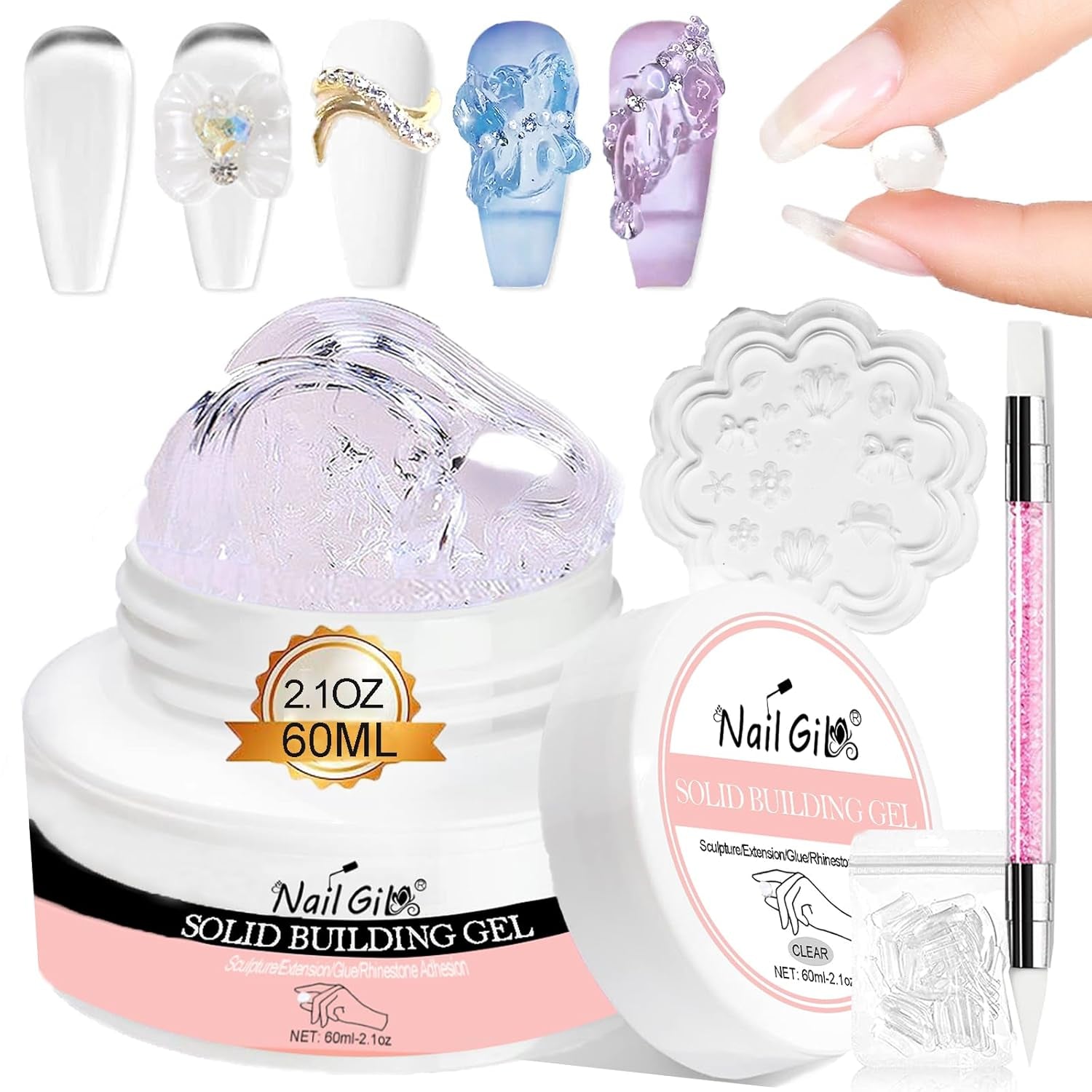 NAILGIL Solid Gel Neglelak, Solid Gel Neglelim, 3D Nail Art Skulptur med værktøjssæt, DIY Home Salon, Transparent 15G