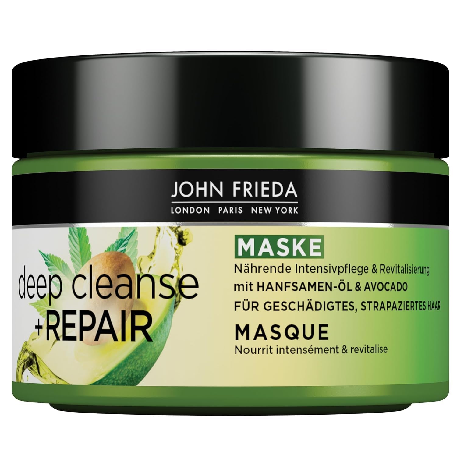 John Frieda - Deep Cleanse & Repair Mask / Treatment - Indhold: 250 ml - Med hampfrøolie + nærende avocado - Beroligende hårmaske til beskadiget hår Naty Shop Hair Mask 250 Ml (1 pakke)