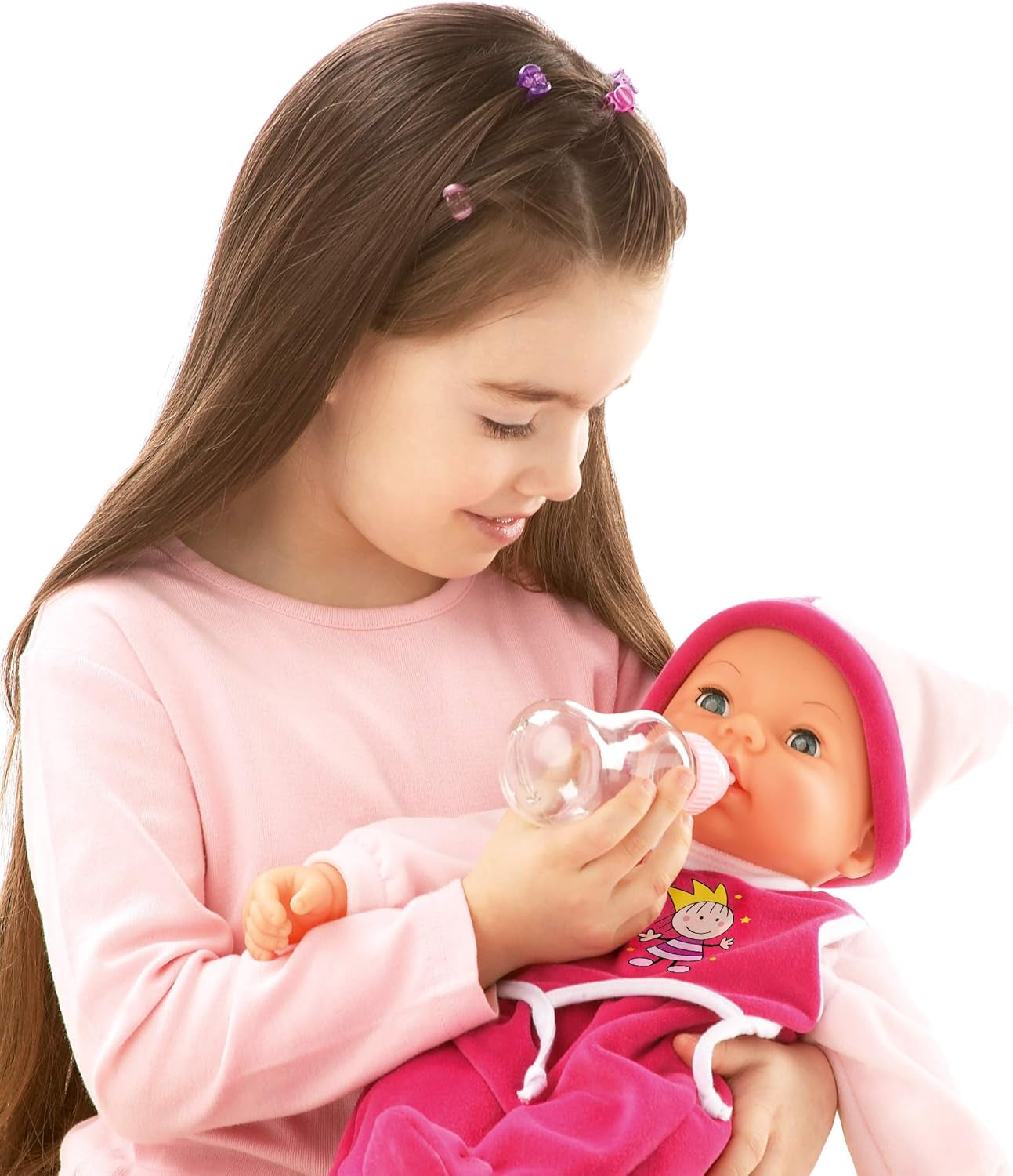 Funktionspuppe Hello Baby mit Geräuschen, bewegt den Mund, interaktiv Puppe, Babypuppe, med Tilbehør, 46cm, pink
