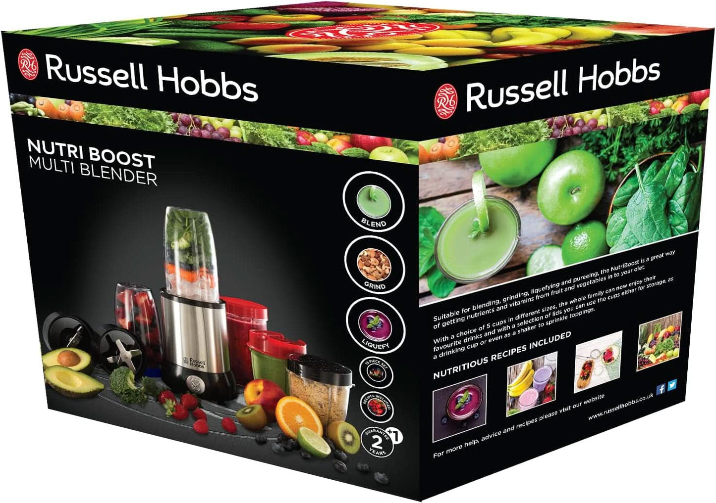 Russell Hobbs Mixer [Multifunktions- Standmixer] Nutriboost (Inkl. 5 Bpa-Freie Und Spülmaschinengeeignete Behälter + Deckel, 22.000 U/Min, 0,9 Ps-Motor) Elektrisk, Smoothie-Maker 23180-56 Kitchen Naty Shop