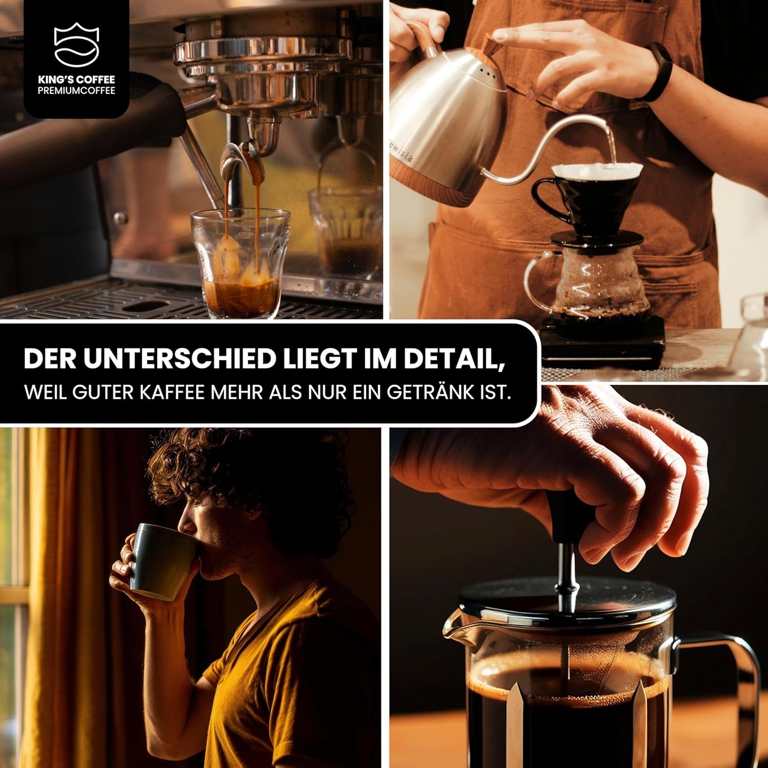 KING'S COFFEE - SÆRLIG RISTNING - 1 kg Barista Premium Espresso bønner - Kaffe med lav syreindhold - Lille batchristning i Italien - Den fineste Arabica-Robusta-blanding til fuldautomatiske og portafiltermaskiner