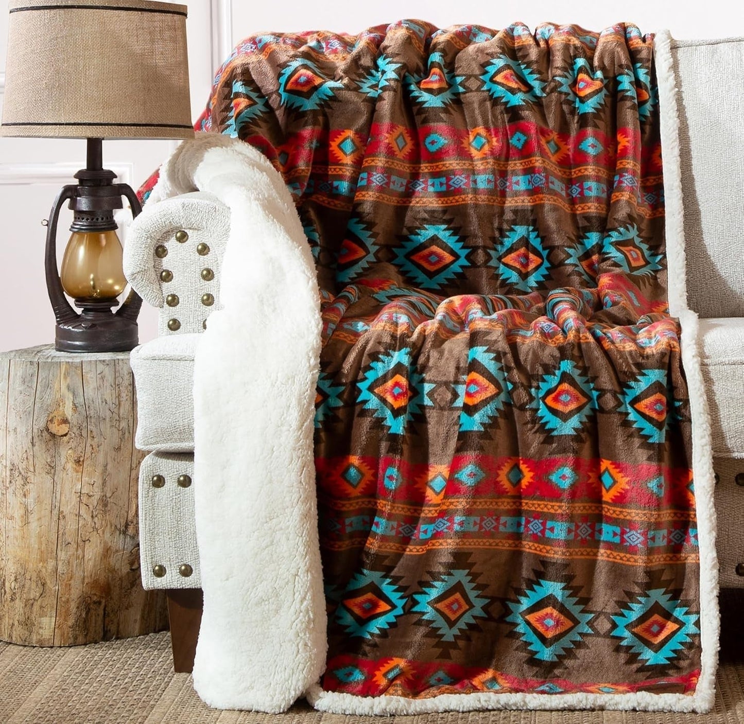 CARSTENS, INC. Wrangler Ultra Premium tæppetæppe, superblødt, sherpa-fleece, overdimensioneret, 137,2 X 172,7 Cm, Southwest Horizon senge og tæpper Carstens, Inc.