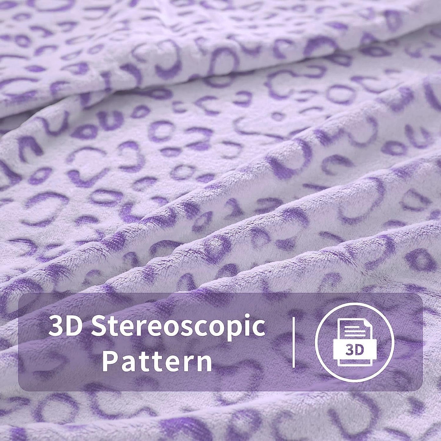 FY FIBER HOUSE flannel fleecekast, mikrofibertæppe med 3D gepard print, 228 X 274 cm, lilla Dyner og dyner Naty Shop