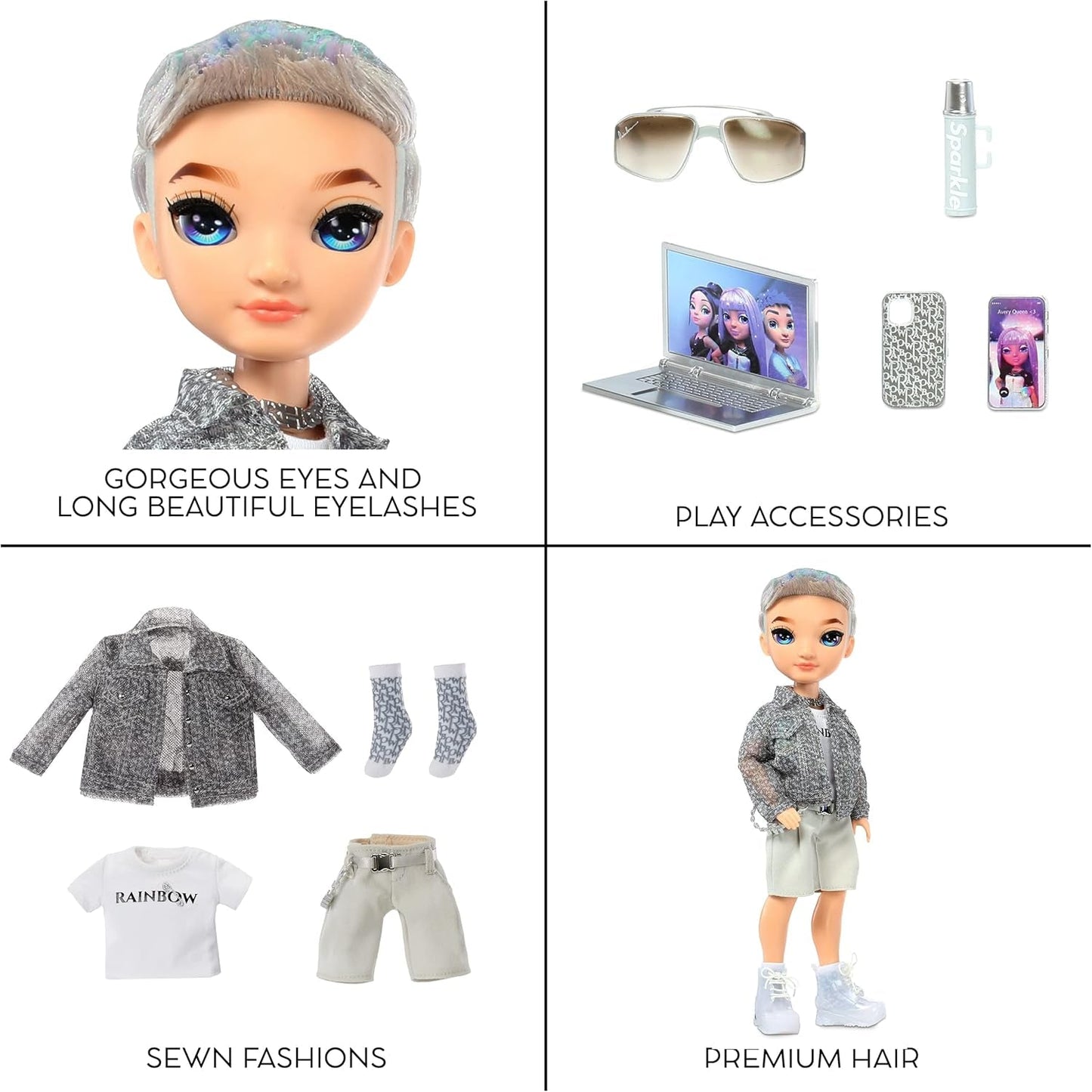 Rainbow High Fashion Doll - Aidan Russell - Lilla drengedukke - Moderigtigt outfit og 10+ farverige legetilbehør - Til samlere og børn i alderen 4-12