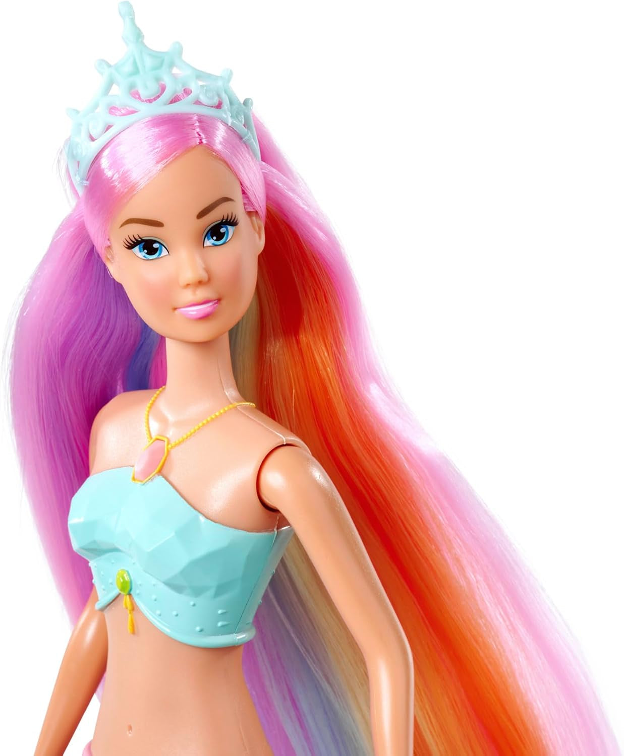 Steffi Love Magic Rainbow Mermaid, Havfruedukke med Magic Rainbow Light-funktion og ekstra langt hår, 39 cm, 3+