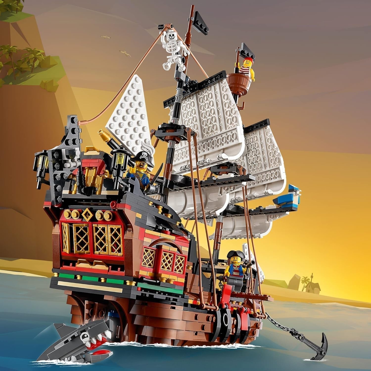 LEGO Creator 3-i-1 piratskibssæt, legetøj med 3 byggemuligheder, byg en piratværtshus eller kraniepiratø, inkluderer 3 rollespilseventyrminifigurer 31109 byggesæt Besuche den LEGO-Store