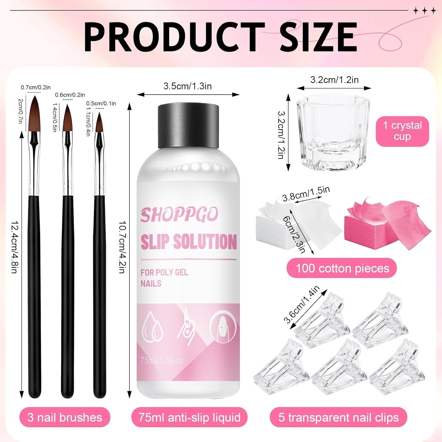 Polygel Nail Solution, Poly Gel Slip Solution Negle Kit, Polygel Liquid Nail Solutions 75 ml, 5 neglespidsklips, 3 neglebørster, 1 krystalkop, 100 rengøringsark