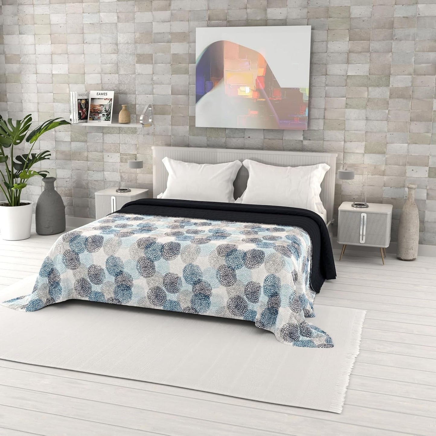 Fantasy printet sommerdyne, polyesterfyld, kronblade, 260X270Cm Dyner og dyner Naty Shop Soffioni Blu 260X270Cm