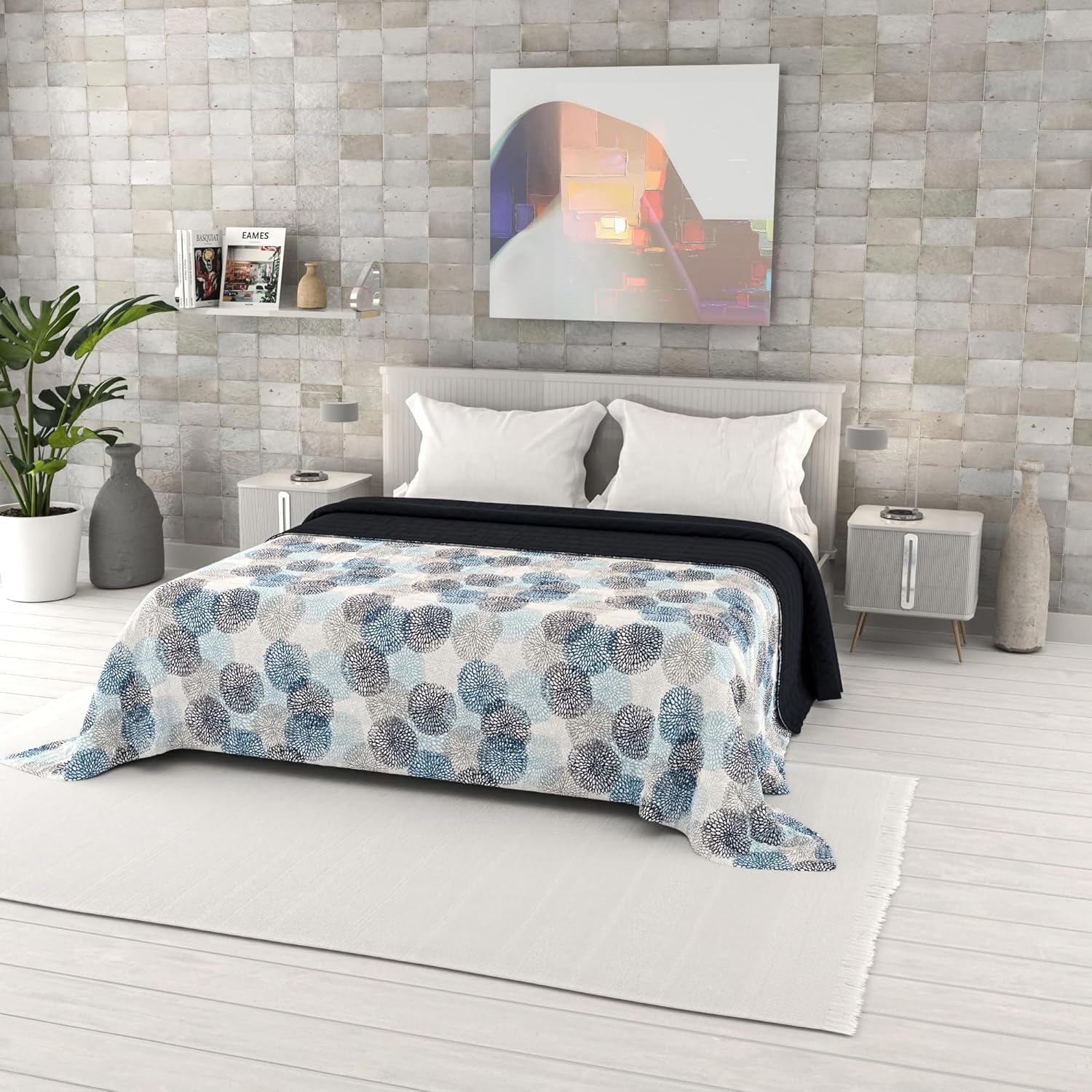 Fantasy printet sommerdyne, polyesterfyld, kronblade, 260X270Cm Dyner og dyner Naty Shop Soffioni Blu 260X270Cm