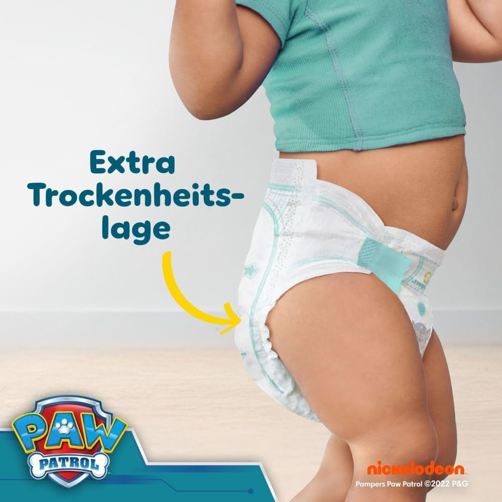 Pampers Baby-Dry Puppy Patrol Edition bleer, størrelse 5, 186 bleer, 11 kg - 16 kg, op til 100 % lækagebeskyttelse og komfort hele natten