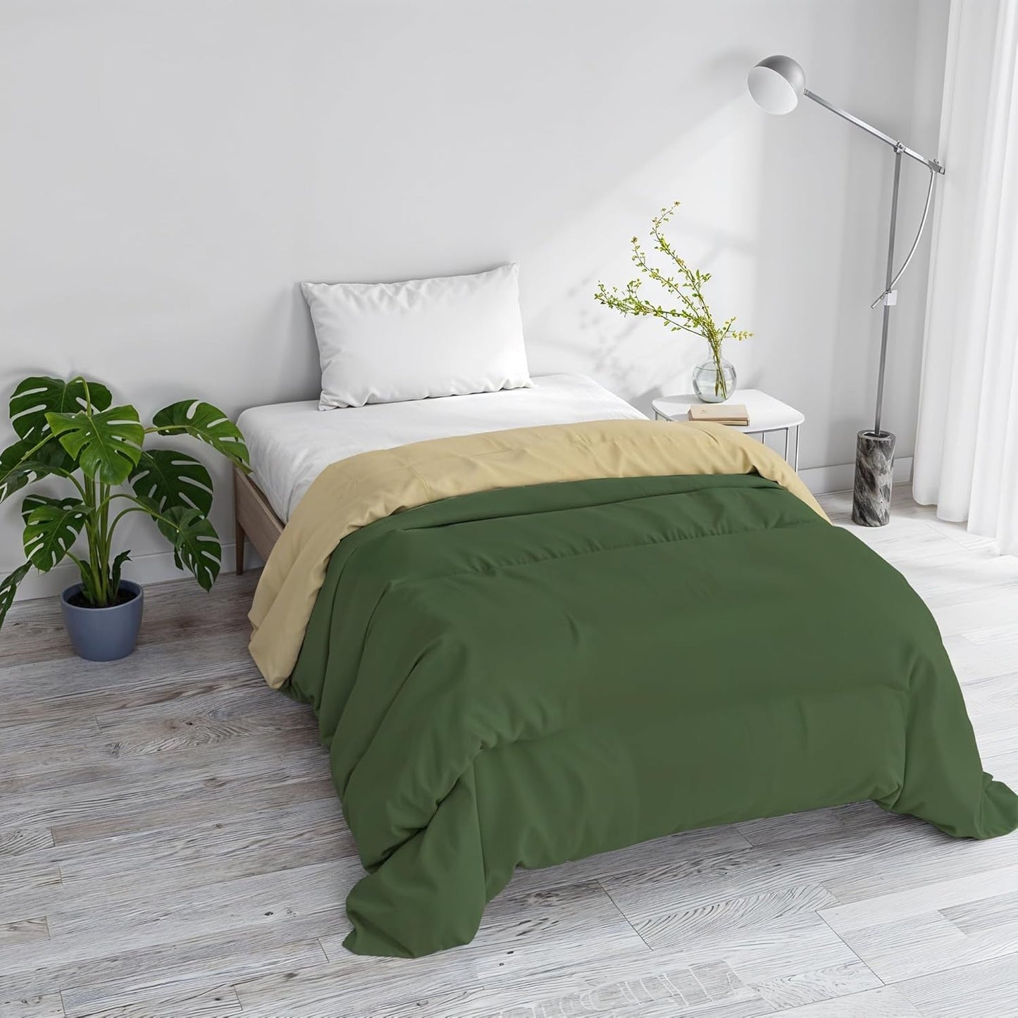 Grundlæggende vinterdyne, ensfarvet og foret, mørkegrøn/creme, 200X245Cm Dyner og dyner Naty Shop Mørkegrøn/creme 200X245Cm