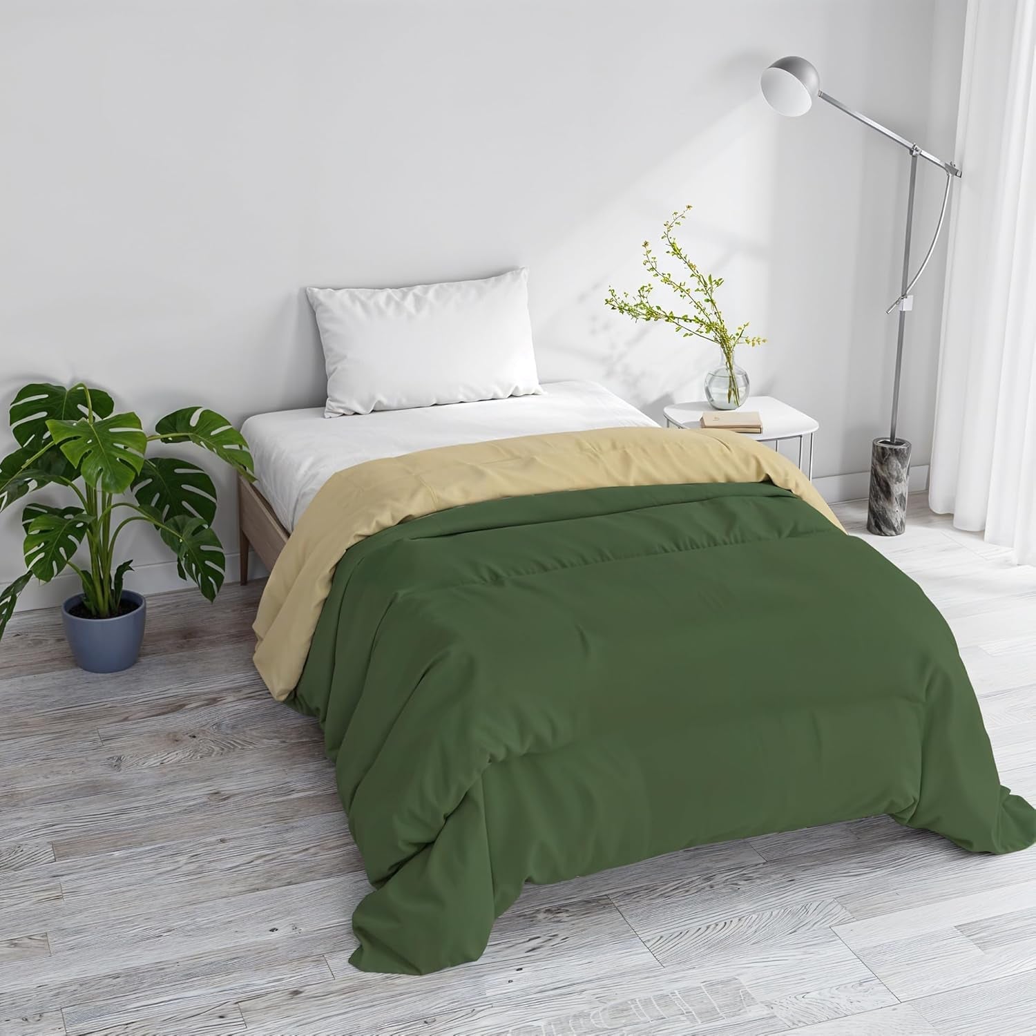 Grundlæggende vinterdyne, ensfarvet og foret, mørkegrøn/creme, 200X245Cm Dyner og dyner Naty Shop Mørkegrøn/creme 200X245Cm