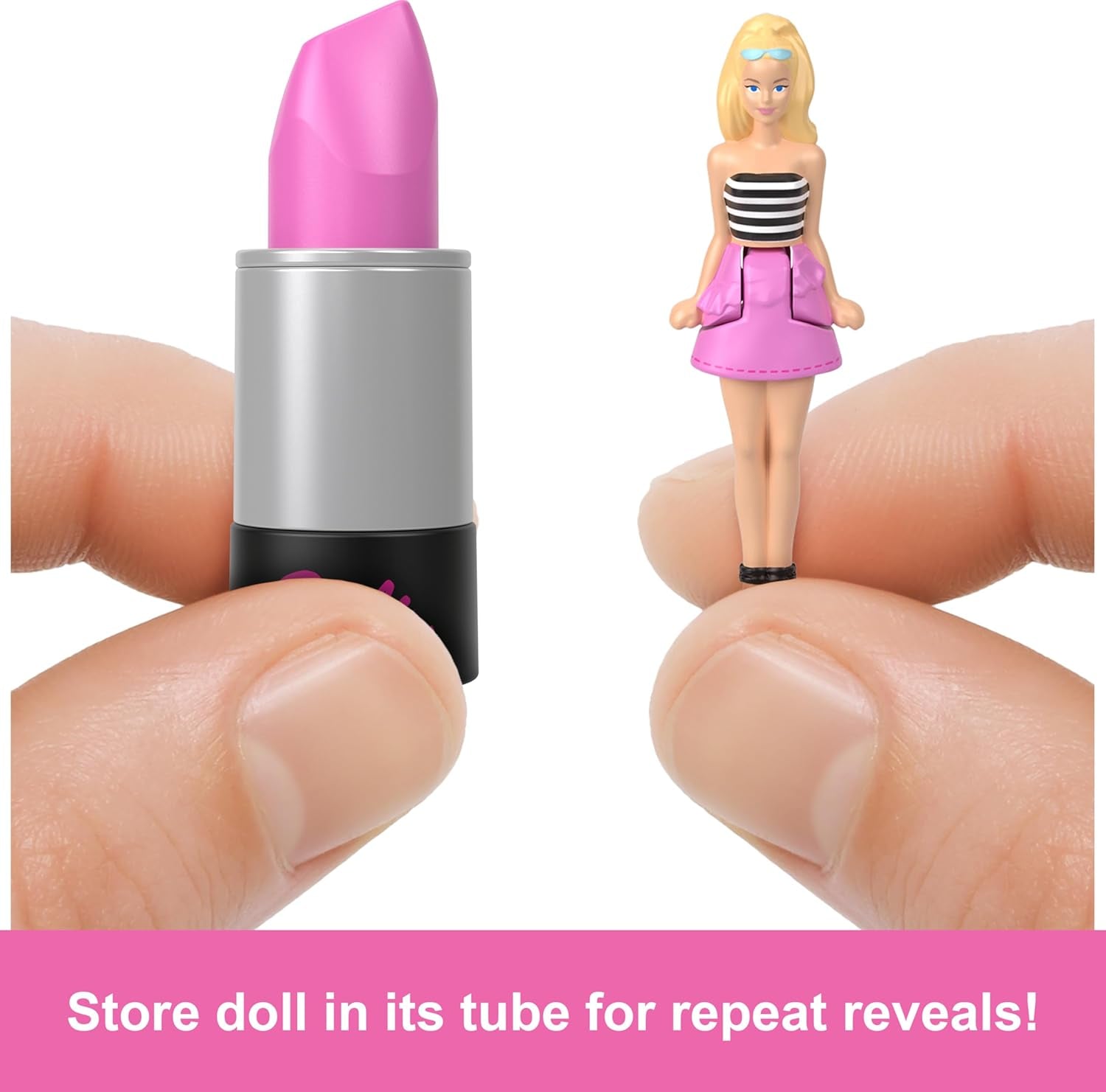 Barbie Mini Barbieland Sæt med 5 Fashionista-dukker, ca. 3,8 cm høje minidukker i læbestiftsærmer Surprise Collection Set (stile kan variere), JBD26 Naty Shop Dolls