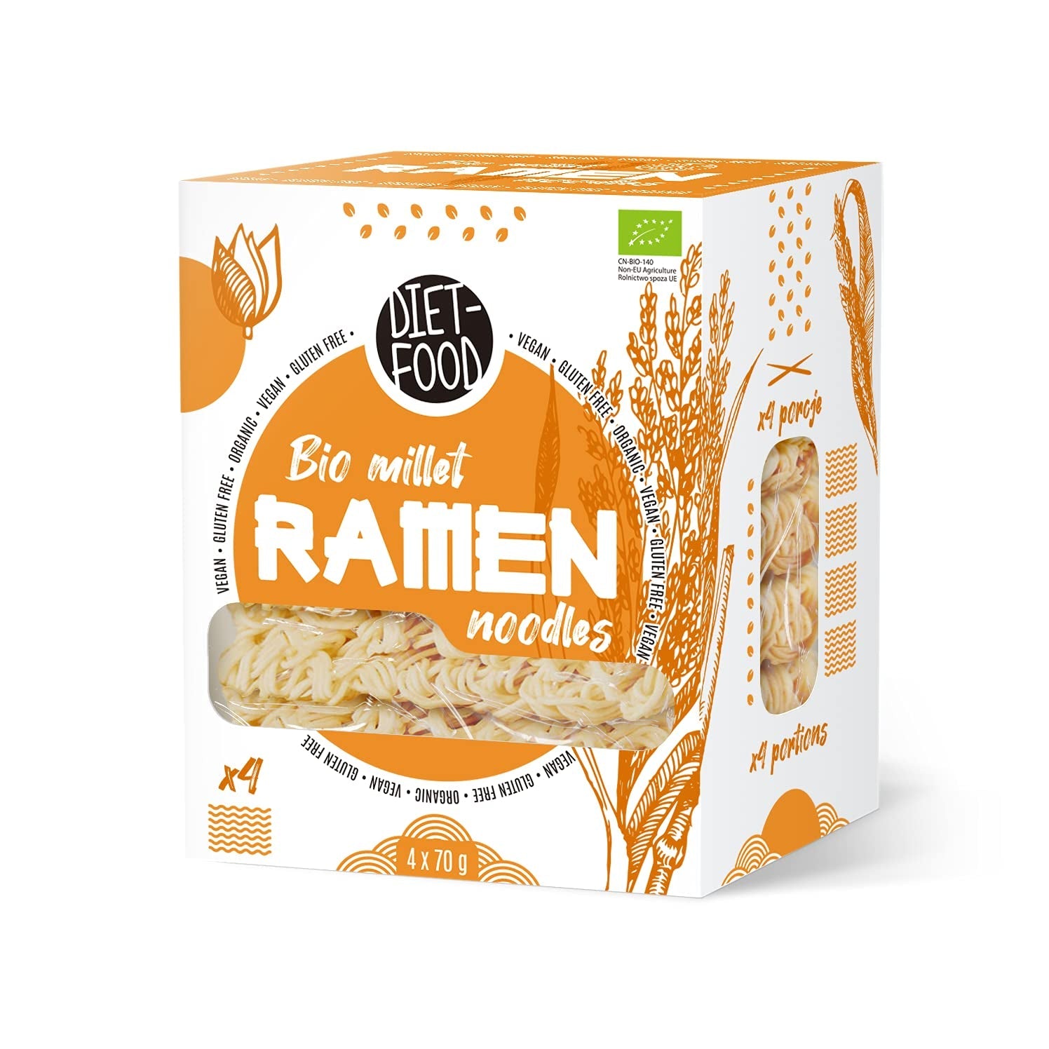 DIET-MAD Økologiske boghvede Ramen nudler, vegetarisk og vegansk mad, fedtfri, sojafri, glutenfri, vandopløselige diætnudler, lavt kalorieindhold, 280 g