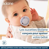 BIOLANE - Rund sut - Ekstra tynd sut - 6+ måneder - Tofarvet grøn - Naturgummisutter - Til oral udvikling - Blød og behagelig