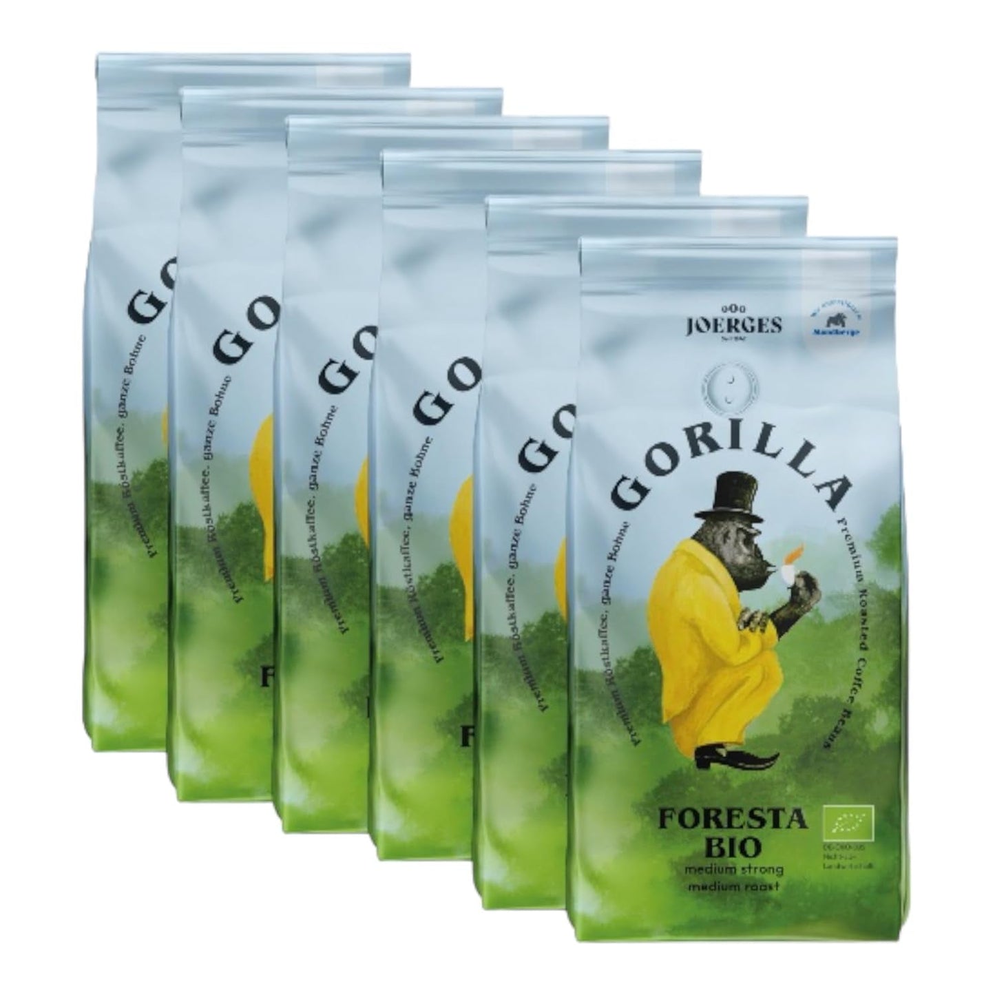 Gorilla Foresta kaffe 6 x 1000g helstristede bønner | Arabica blanding | Portafilter og fuldautomatiske espressomaskiner | Espresso kaffe