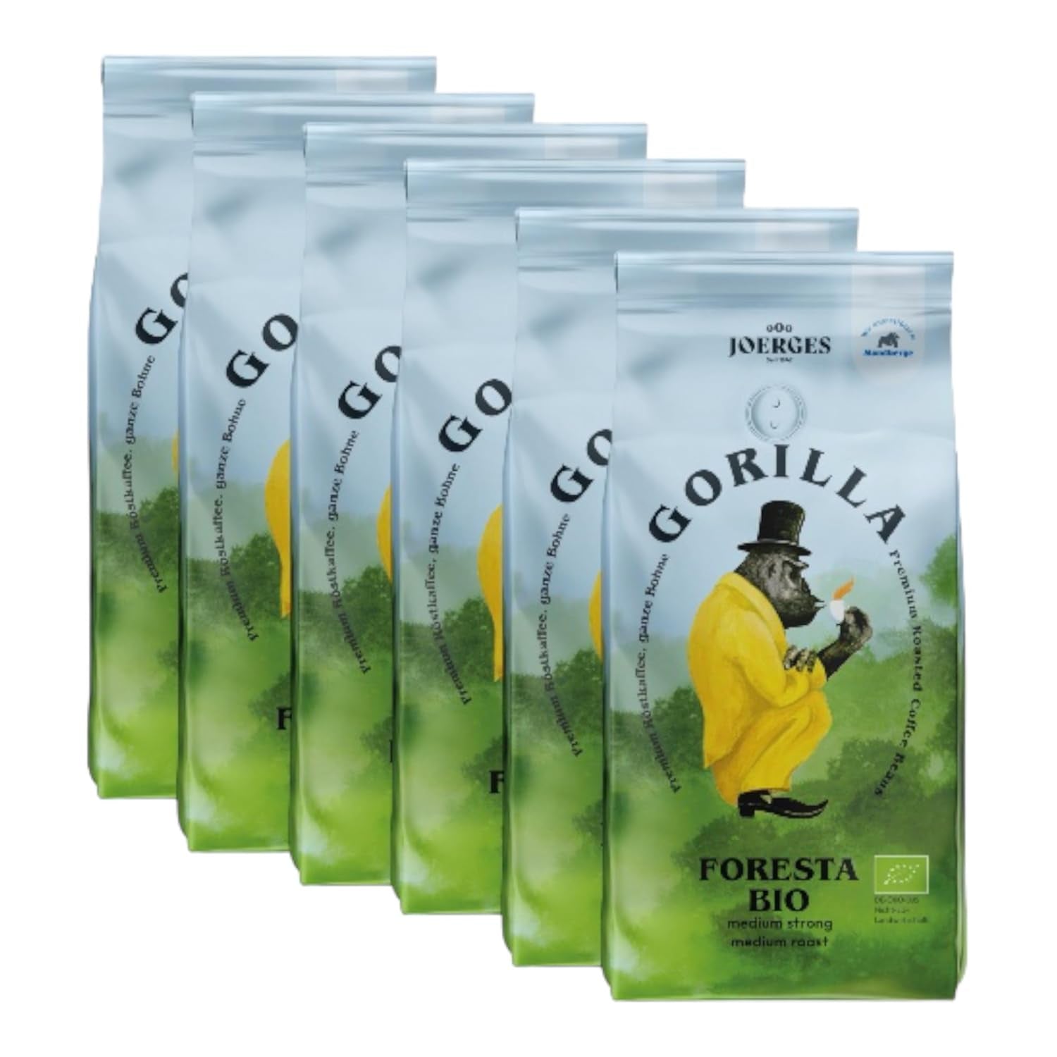 Gorilla Foresta kaffe 6 x 1000g helstristede bønner | Arabica blanding | Portafilter og fuldautomatiske espressomaskiner | Espresso kaffe