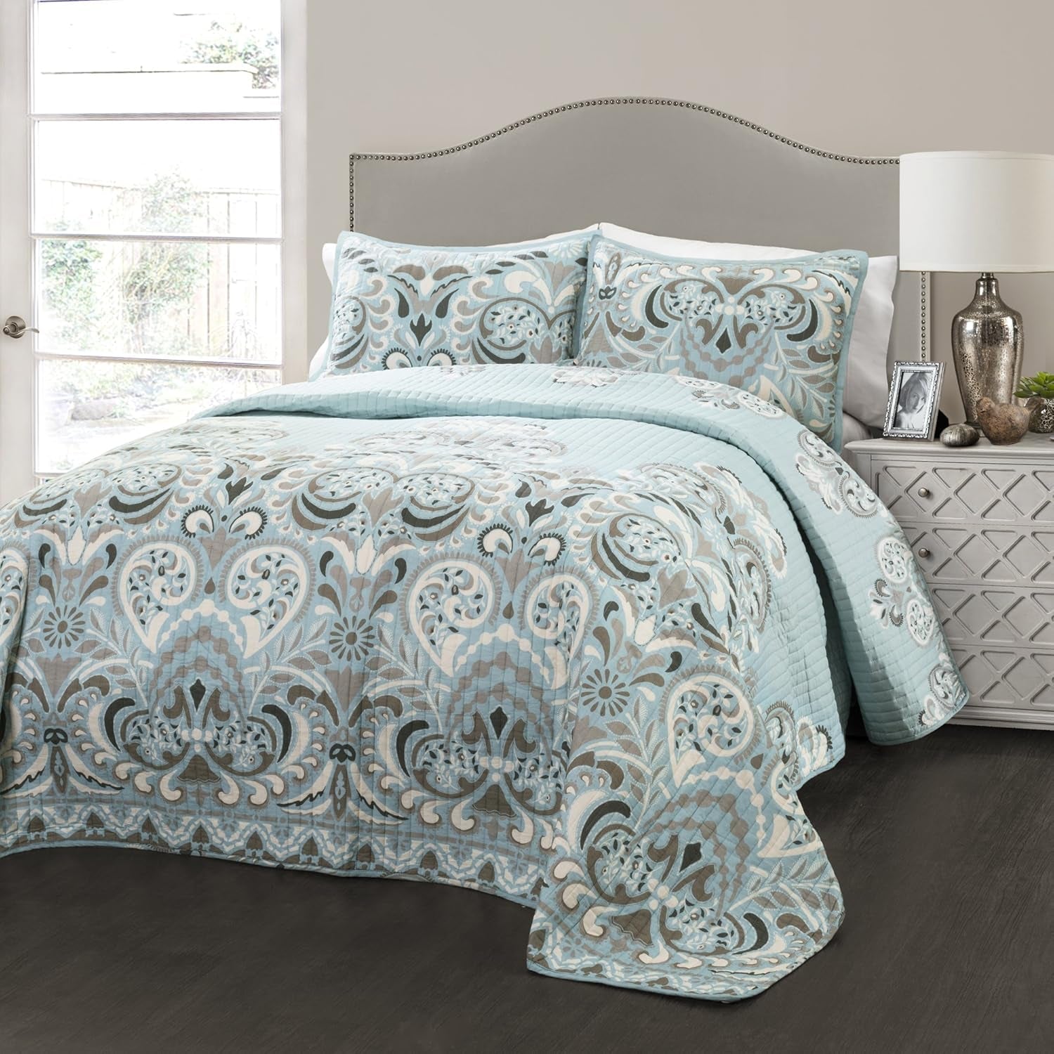 Lush Decor Clara quilt, bomuld, turkis og mandarin, hel/dronning dyner og quilts Naty Shop King Blue