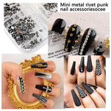 Mini Metall Nieten Punk Nail Charms Guld Silber Strasssteine ​​Nägel Charm Kegel Spikes Nagelschmuck Glitzersteine ​​Nail Art Studs Nagel Steine ​​Legierung Nagelanhänger Rhinestones Nageldesign Zubehör