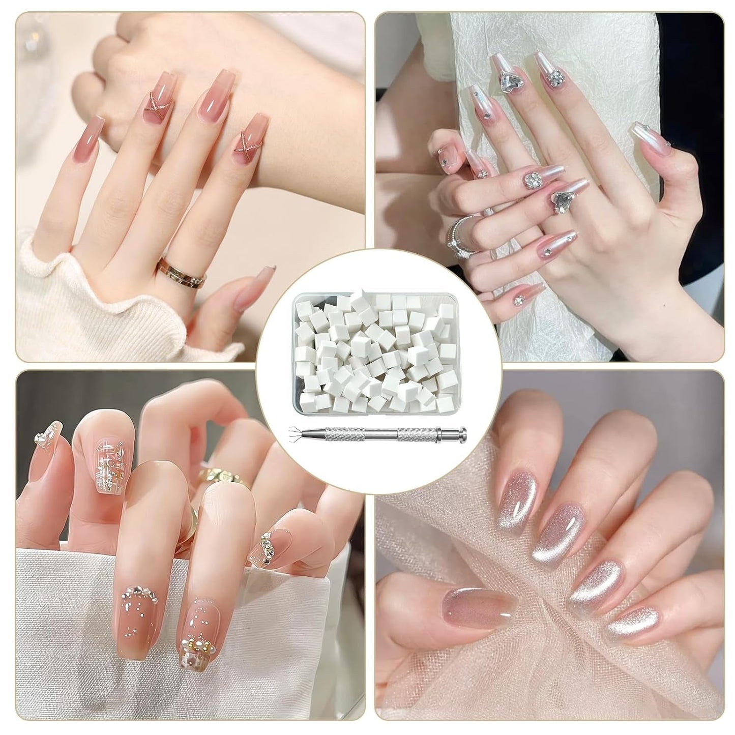 KASURE 300 Stück Nail Art Schwamm, Metall Mit Greifer Nagel Pinsel, Nageldesign Tilbehør Für Nail Art, Schwammpinsel Für Farbverlaufs-Nageldesign