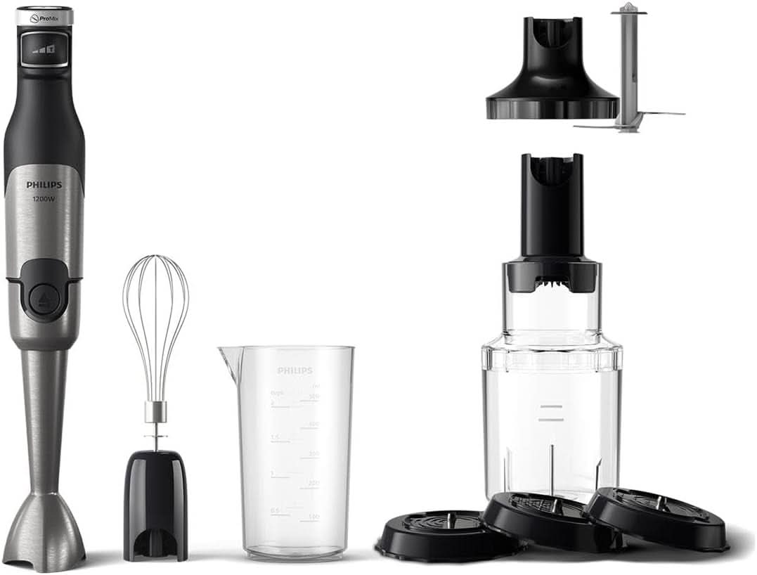 Philips 5000-Serie Stabmixer - 1200W Leistung. Promix-teknologi. Led Geschwindigkeitsanzeiger. Stufenlose Geschwindigkeitseinstellung. Kompakt design. Leicht Zu Reinigen. Schwarz (HR2681/00) Kitchen Naty Shop + Schneebesen, Spiralizer, Xl-Zerkleinerer