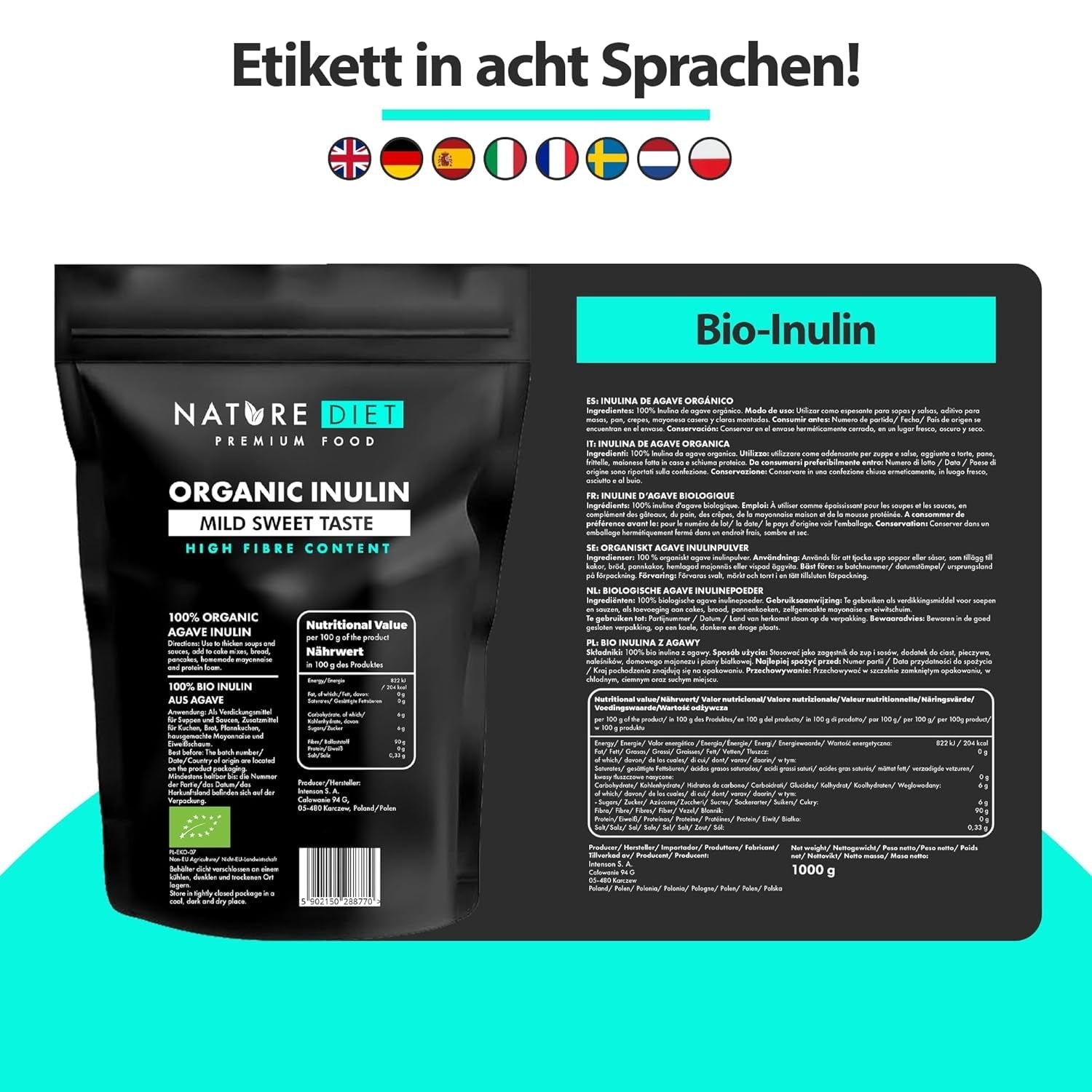 Naturkost - Bio-Inulin 1 Kg | Aus Agave | Natürliches Präbiotikum Sweeteners Naty Shop