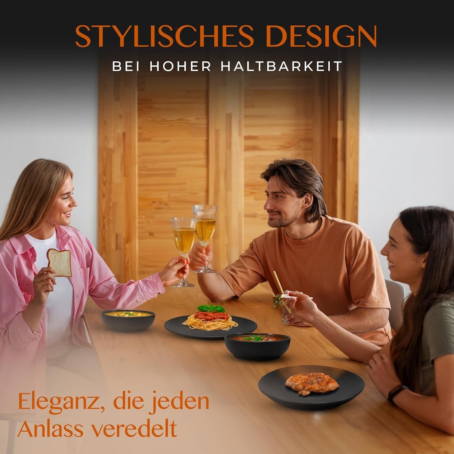 12-delt spisestel i stentøj - Prairie Line - Elegant design i brune/sorte toner, sæt med 4 middagstallerkener, 4 desserttallerkener og 4 middagstallerkener/Premium Collection