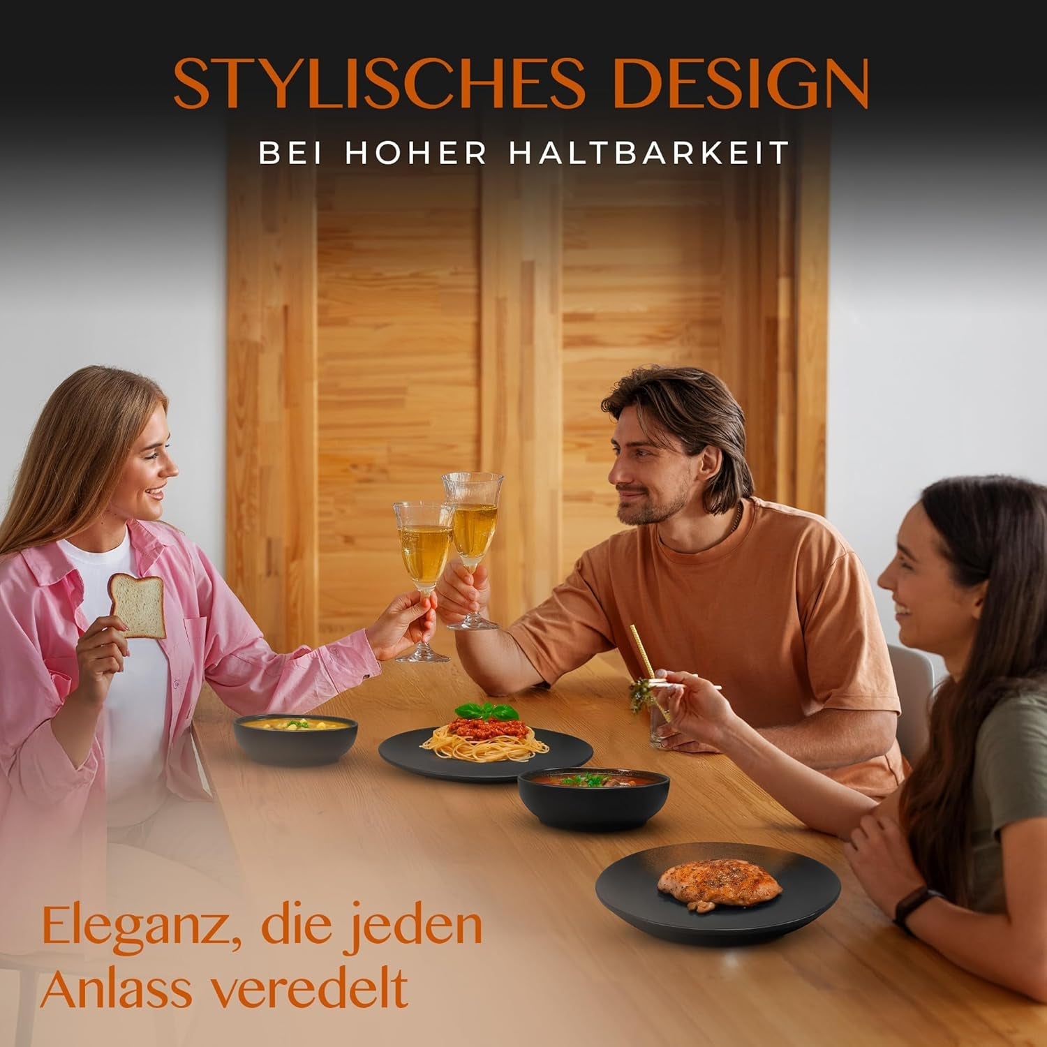 12-delt spisestel i stentøj - Prairie Line - Elegant design i brune/sorte toner, sæt med 4 middagstallerkener, 4 desserttallerkener og 4 middagstallerkener/Premium Collection