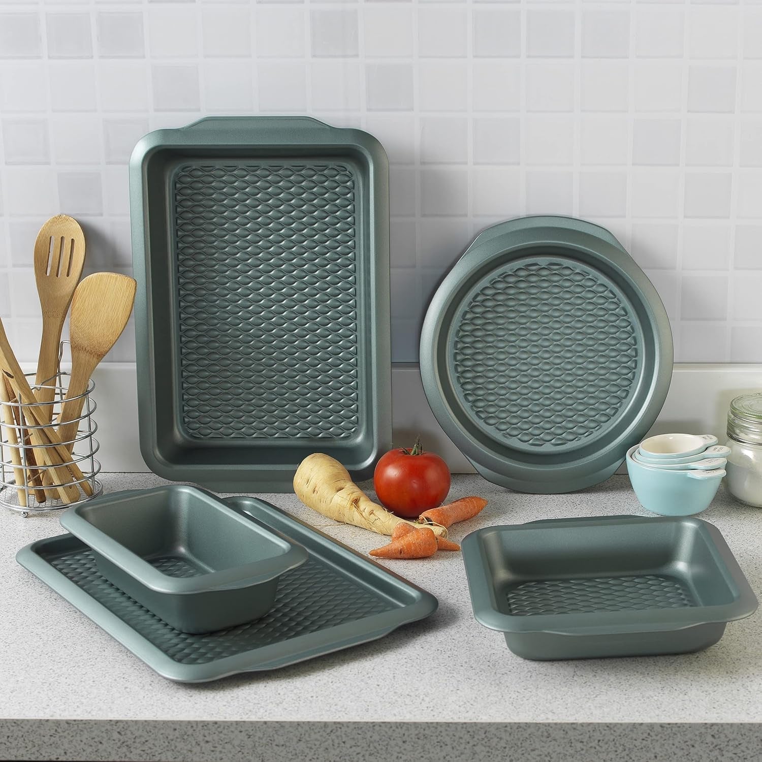 Progress BW09819G2EU7 Shimmer Kollektion, Round Backform Aus Kohlenstoffstahl Mit Antihaftbeschichtung, Ideal Für Pies, Kuchen, Torten Und Quiches, 28 Cm, Grün Forme og bageplader Naty Shop
