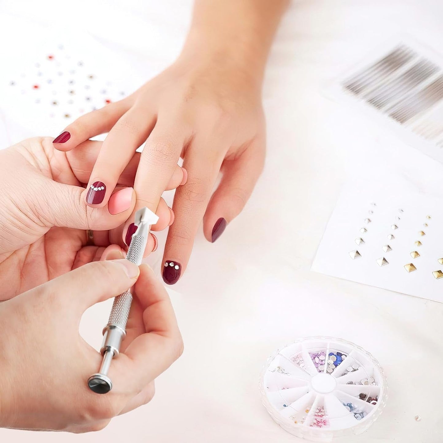 KASURE 300 Stück Nail Art Schwamm, Metall Mit Greifer Nagel Pinsel, Nageldesign Tilbehør Für Nail Art, Schwammpinsel Für Farbverlaufs-Nageldesign