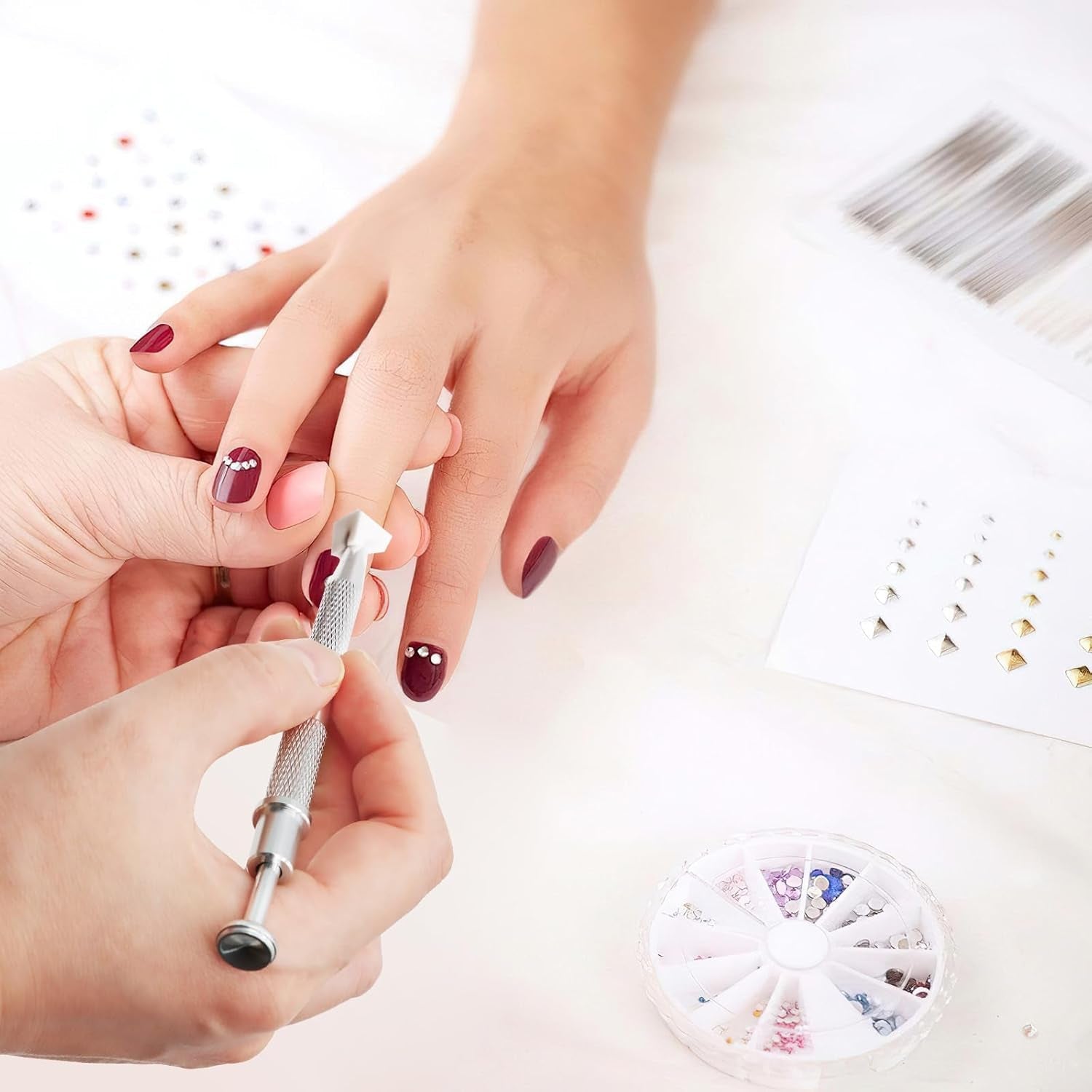 KASURE 300 Stück Nail Art Schwamm, Metall Mit Greifer Nagel Pinsel, Nageldesign Tilbehør Für Nail Art, Schwammpinsel Für Farbverlaufs-Nageldesign