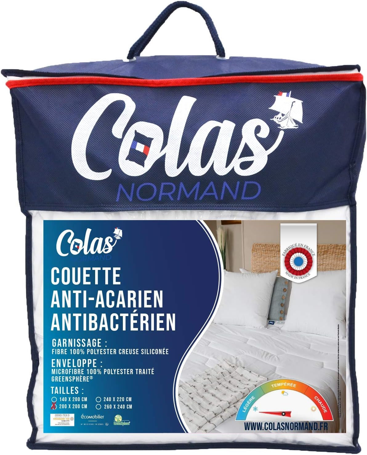 COLAS NORMAND Antimide- og antibakteriel dyne, let, 200 X 200 cm, langtidsholdbar effekt, perfekt hygiejne, mikrofiber, blød og behagelig, vaskbar, fransk, hvid 53130248 Naty Shop Dyner og dyner Standardtitel
