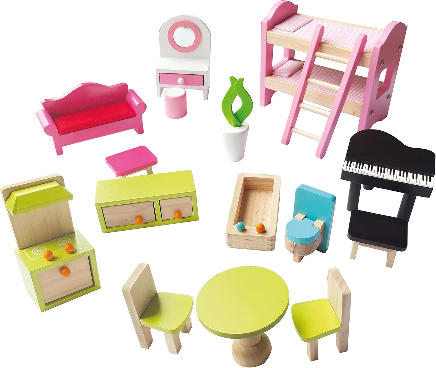 Bino World of Toys Dukkehus med altan, Legetøj til småbørn fra 3 år, med 3 etager, trapper, 4 værelser og altan inkl. 15-TLG. Tilbehør, For at fremme børns færdigheder, Pink design Naty Shop dukkehuse