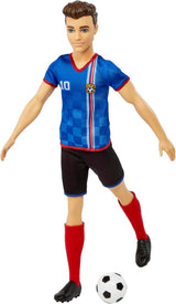Barbie You Can Be Anything Series Ken Dukke Fodboldspiller Brunt Hår Ken Dukke Blå T-shirt Fodbold 1X Ken Fodbold Dukke Børnegave 3 år gammelt legetøj Hcn15 Naty Shop Dukker
