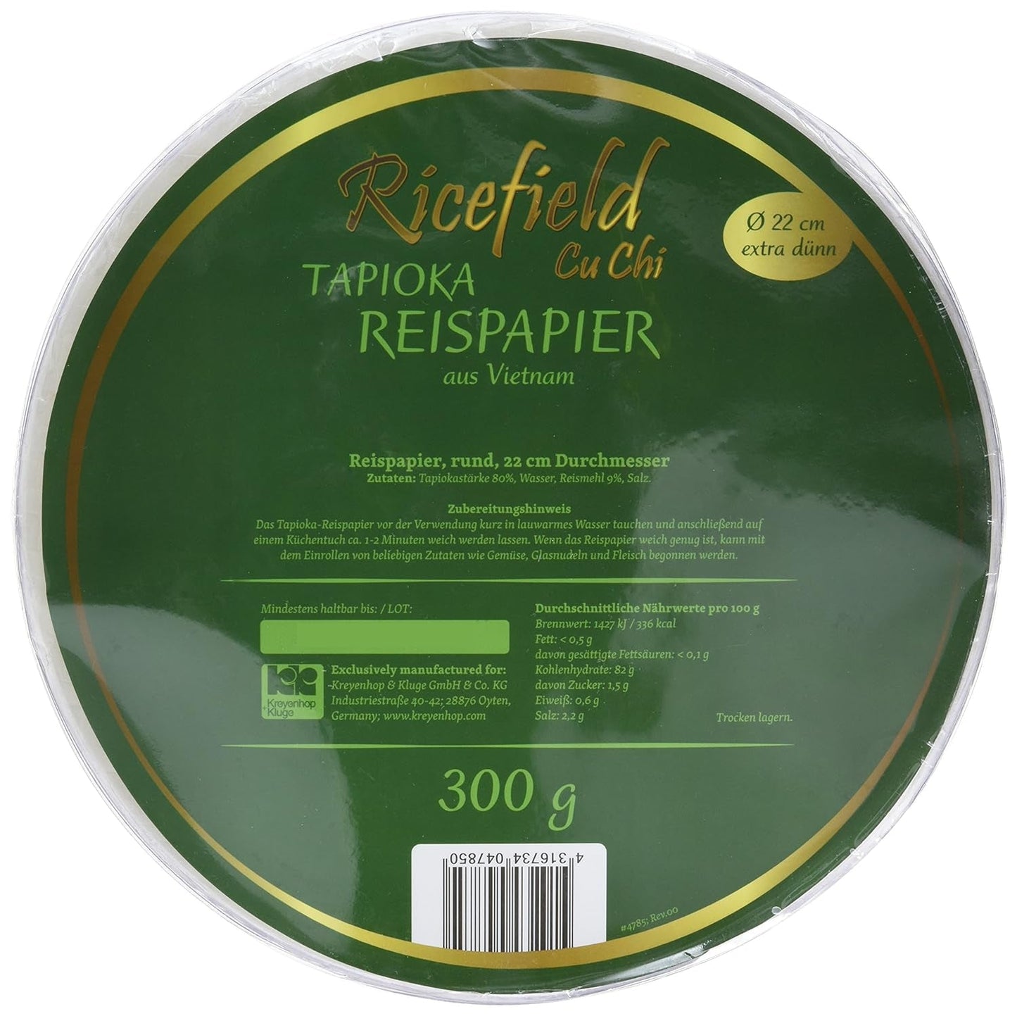 Ricefield Tapioca Rispapir Rund 22cm Premium Kvalitet 300g