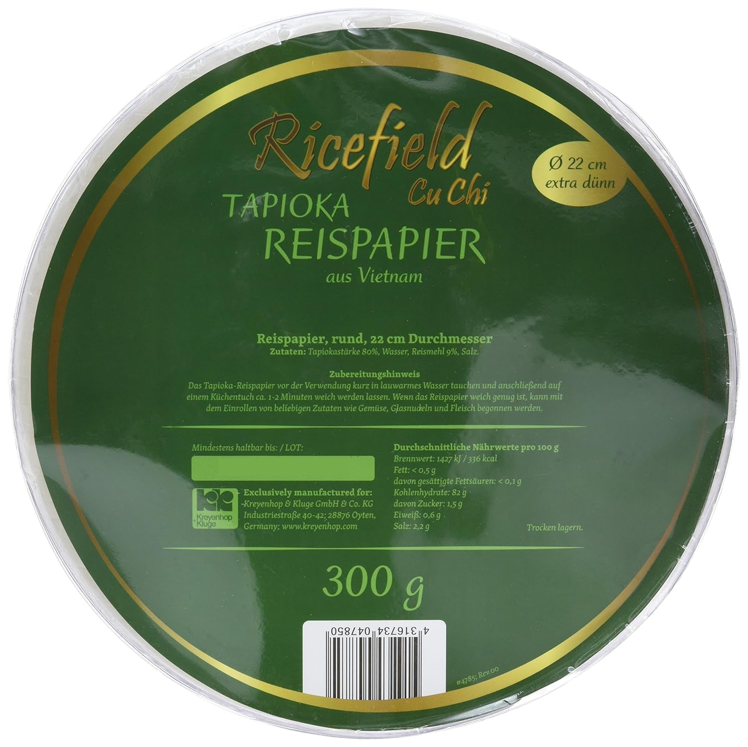 Ricefield Tapioca Rispapir Rund 22cm Premium Kvalitet 300g