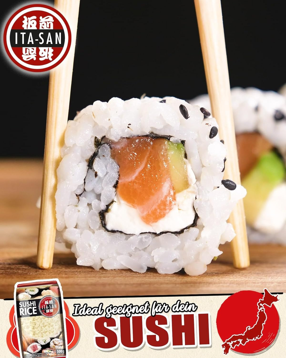 ITA-SAN Sushi-ris, rundkornet, topkvalitet, 100 % ren variant, hurtig og nem tilberedning, vegansk, halal, glutenfri (1 x 500 g)
