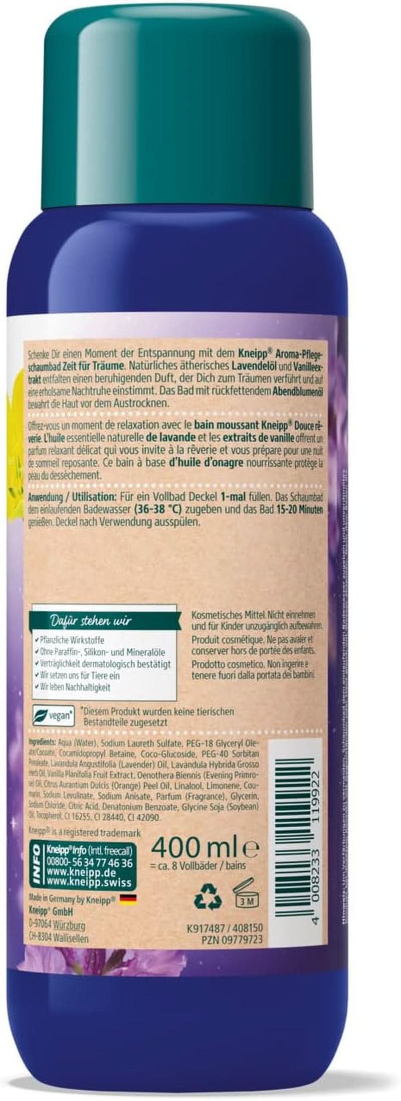 Kneipp Aroma, badetilsætning, lavendel og vanilje, 400 ml Brusebad og bad Naty Shop