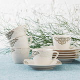 KARACA Nazende porcelæn espressokopsæt - 80 ml tyrkiske kaffekopper med underkopper, 12 stykker moderne kaffeservice med 6 kaffekopper og 6 underkopper, mokkakopper - hvid