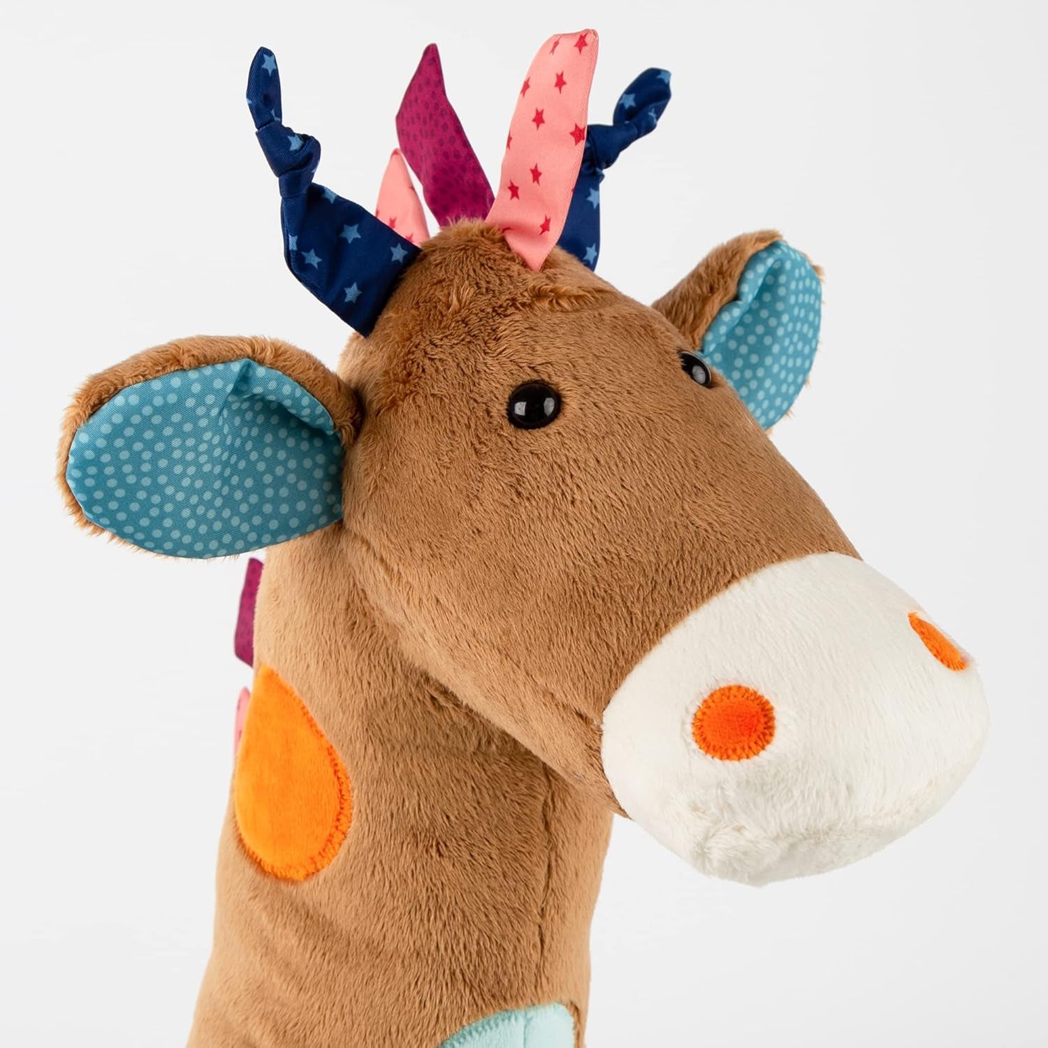 SIGIKID 42863 Giraffe XXL babylegetøj, PlayQ pædagogisk legetøj, plyslegetøj med bidering, rangle, spejl, knirkende, til babyer og børn fra 3 måneder, multifarvet/giraf 72 cm legetøj Bebe Naty Shop