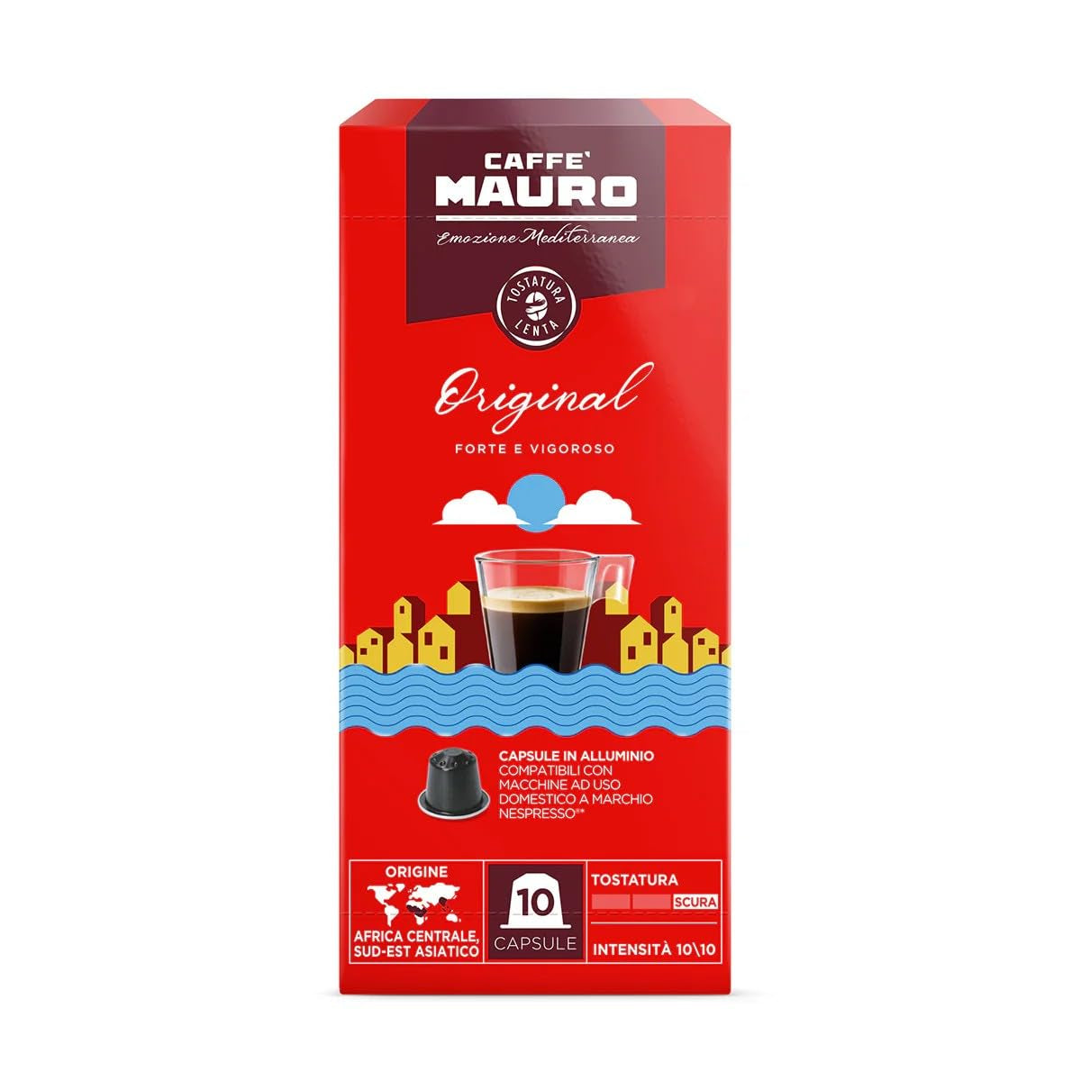 Caffè Mauro Torrefazione Kaffeekapseln Espresso Original, Intensität 10/10-50 Kapsel af aluminium - Kompatibel med Nespresso* Haushalts-Espressomaschinen - Hergestellt i Italien