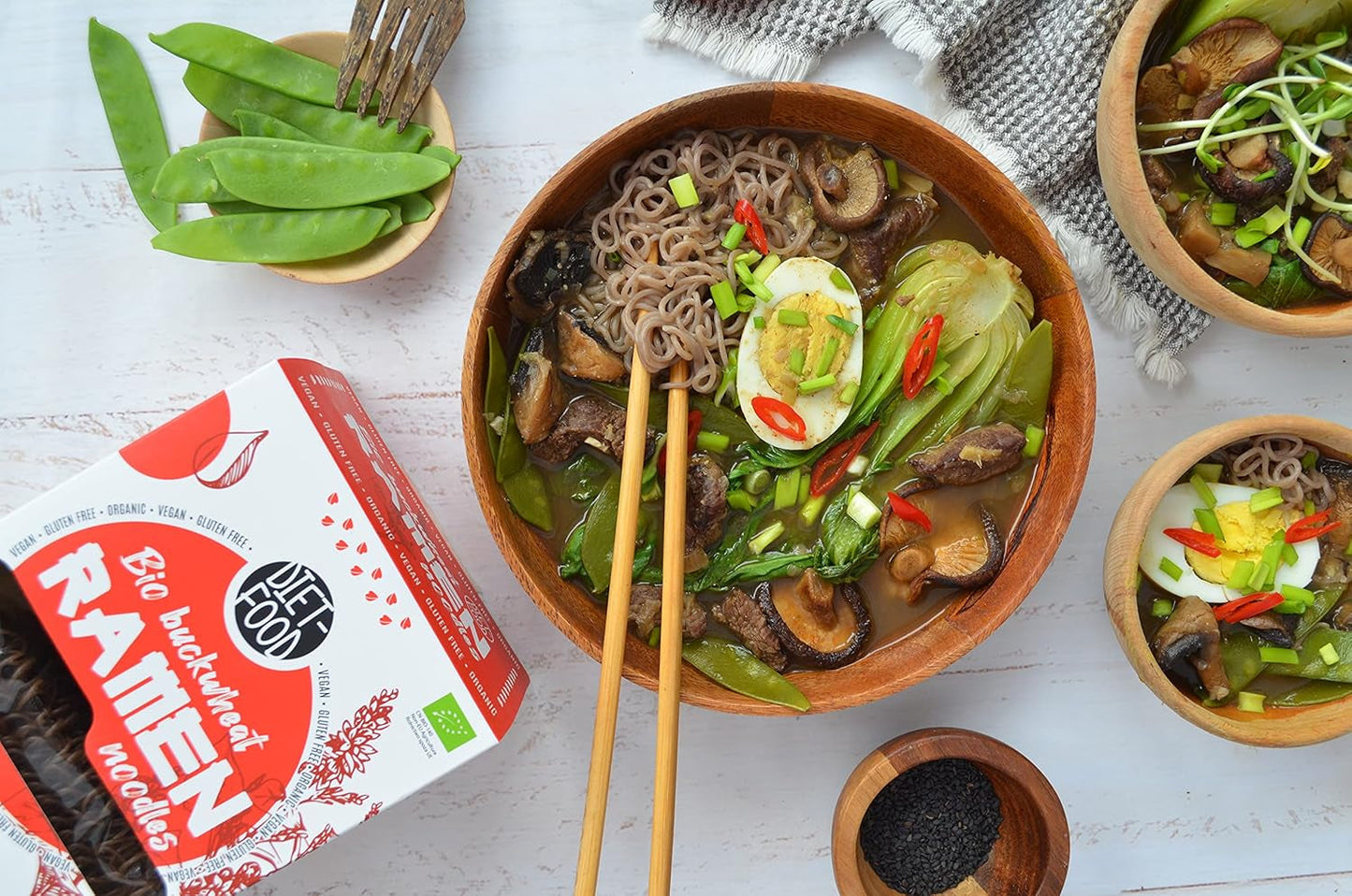 DIET-MAD Økologiske boghvede Ramen nudler, vegetarisk og vegansk mad, fedtfri, sojafri, glutenfri, vandopløselige diætnudler, lavt kalorieindhold, 280 g