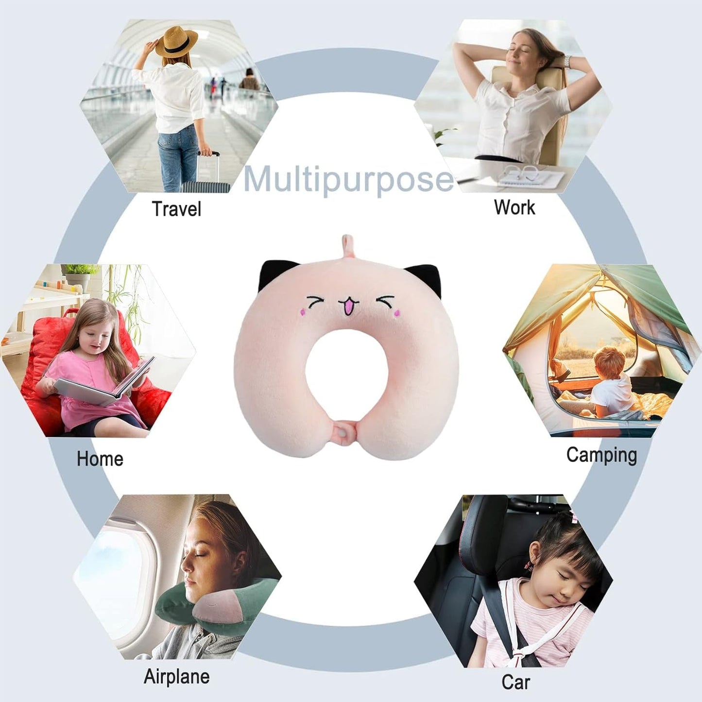 Nakkepude Børne Nakkepude til Fly Bil Tog Rejser Voksen Memory Foam Rejsepude Sødt dyremønster U-form Pude Aftageligt betræk (Pink2) Cervikale ortopædiske puder Naty Shop
