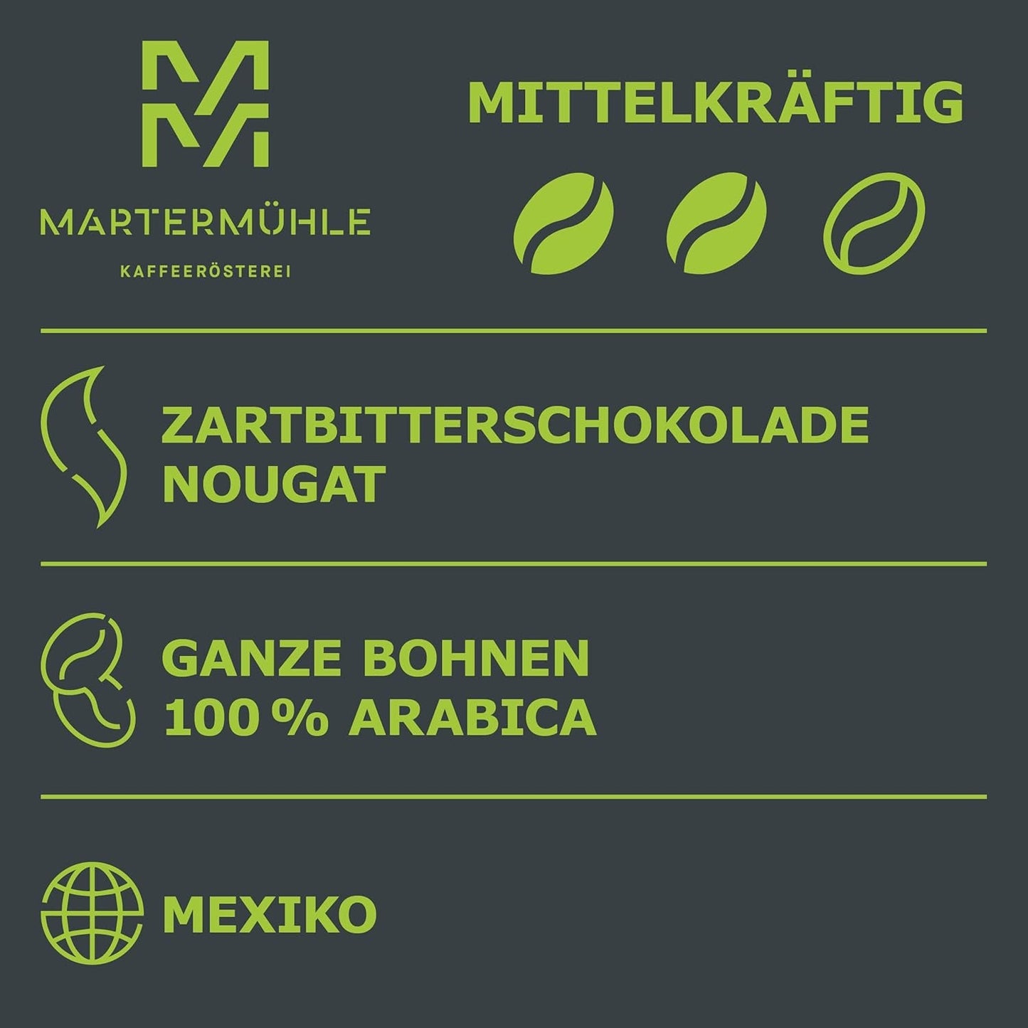Martermühle Mexiko Bio Espressobohnen entkoffeiniert 1 kg mittelkräftig I Arabica I Smag: Nougat, Zartbitterschokolade I Ganze Bio Espresso-Bohnen schonend geröstet, säurearm