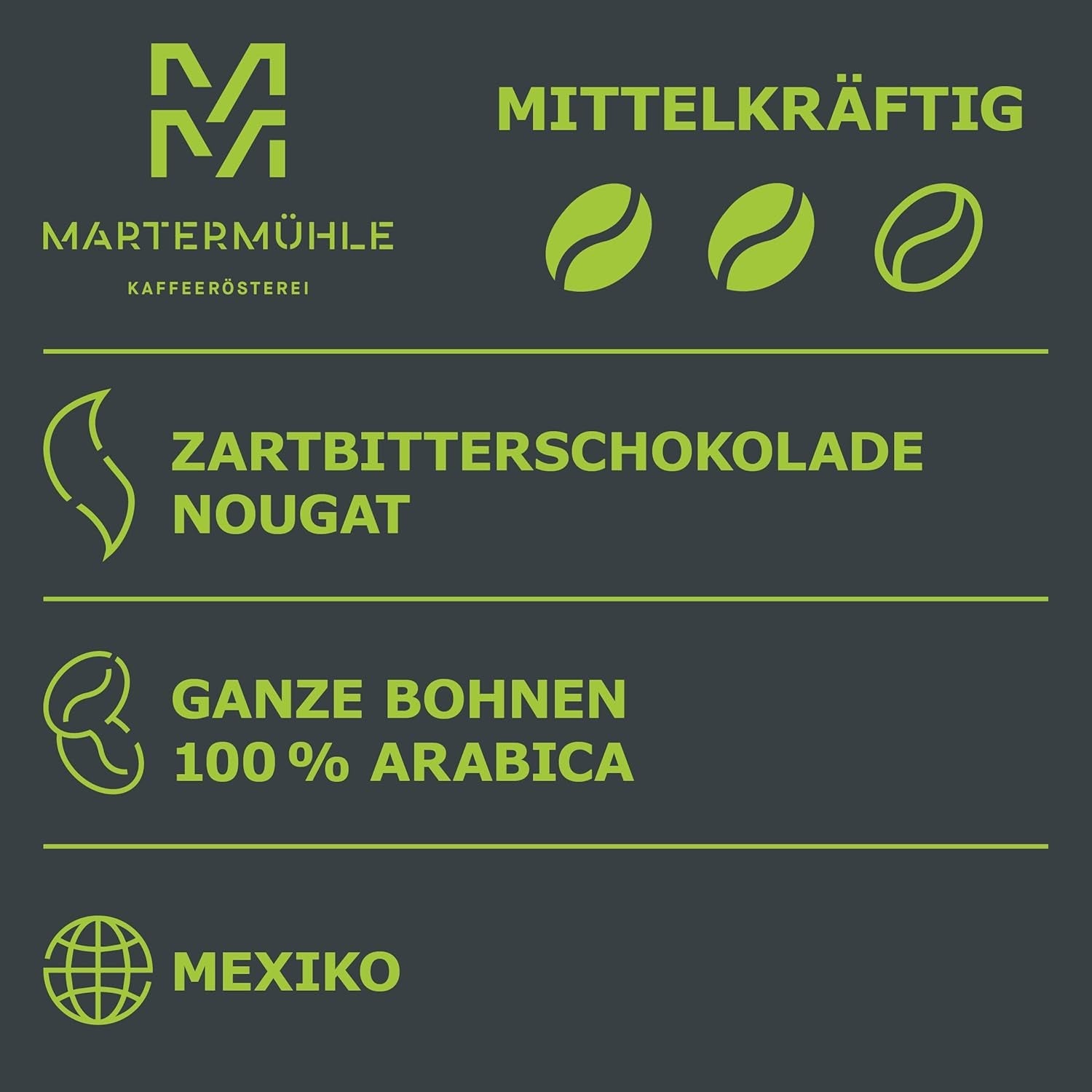 Martermühle Mexiko Bio Espressobohnen entkoffeiniert 1 kg mittelkräftig I Arabica I Smag: Nougat, Zartbitterschokolade I Ganze Bio Espresso-Bohnen schonend geröstet, säurearm
