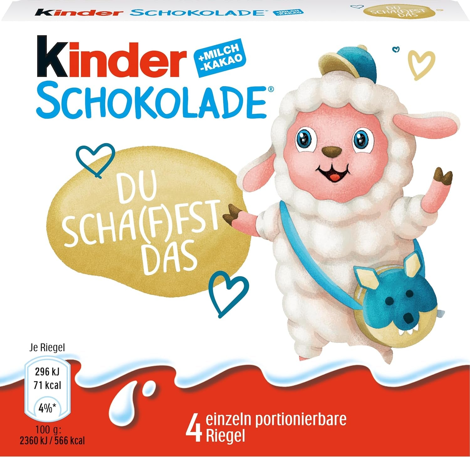 Kinder Chokolade (20 x 50 g) - Valentinsdagsgave til ham og hende, karneval og fastelavnsslik - Fyldte mælkechokoladebarer - 20 pakker med 4 individuelle barer hver