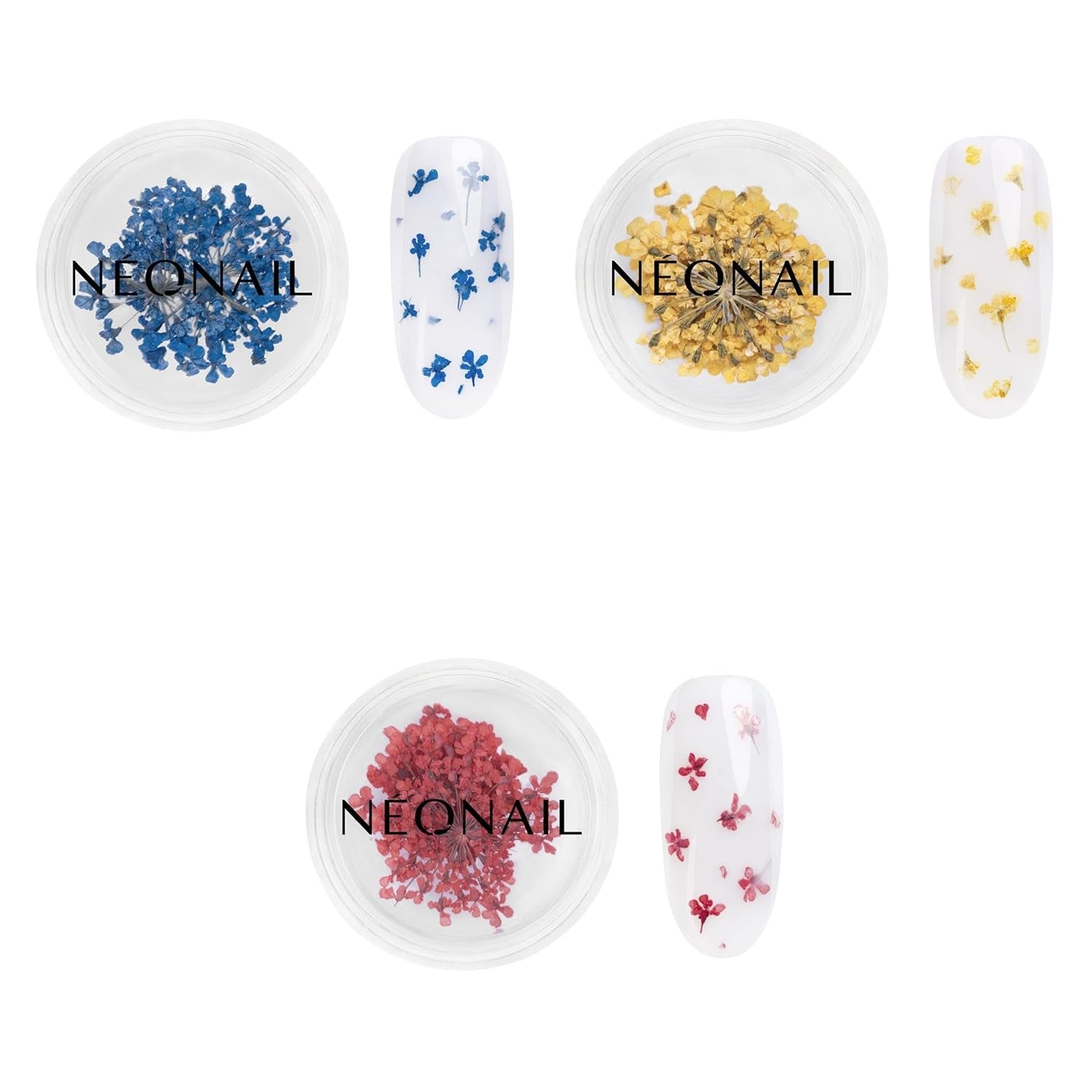 NÉONAIL Nail Art Flowers Set - Trockenblumen - Getrocknete Blumen - Nageldesign Zubehör - Nageldekorationen - Getrocknete Blüten - Negle Decoration - Gelnägel Zubehör - 3 Farben - Rosa, Lila, Orange