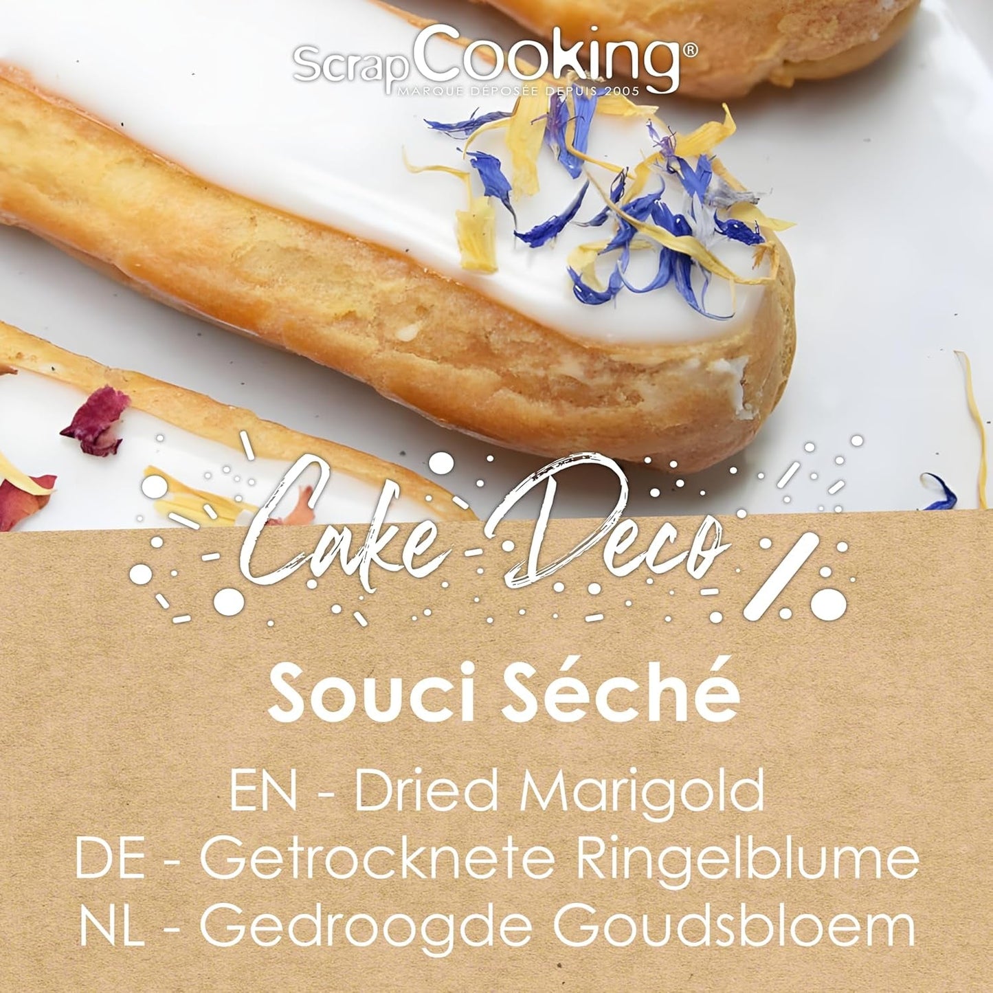 ScrapCooking - Tørrede morgenfruer 3,5 g - Spiselige blomster - Maddekorationer til bagning - Til desserter, kager, tærter, muffins - jul, forår, fødselsdag - Gylden gul - 7471