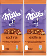 Milka Extra Caramel Salt Mandel - Alpine mælkechokolade med stykker af karamel, mandler og en knivspids salt - 190g