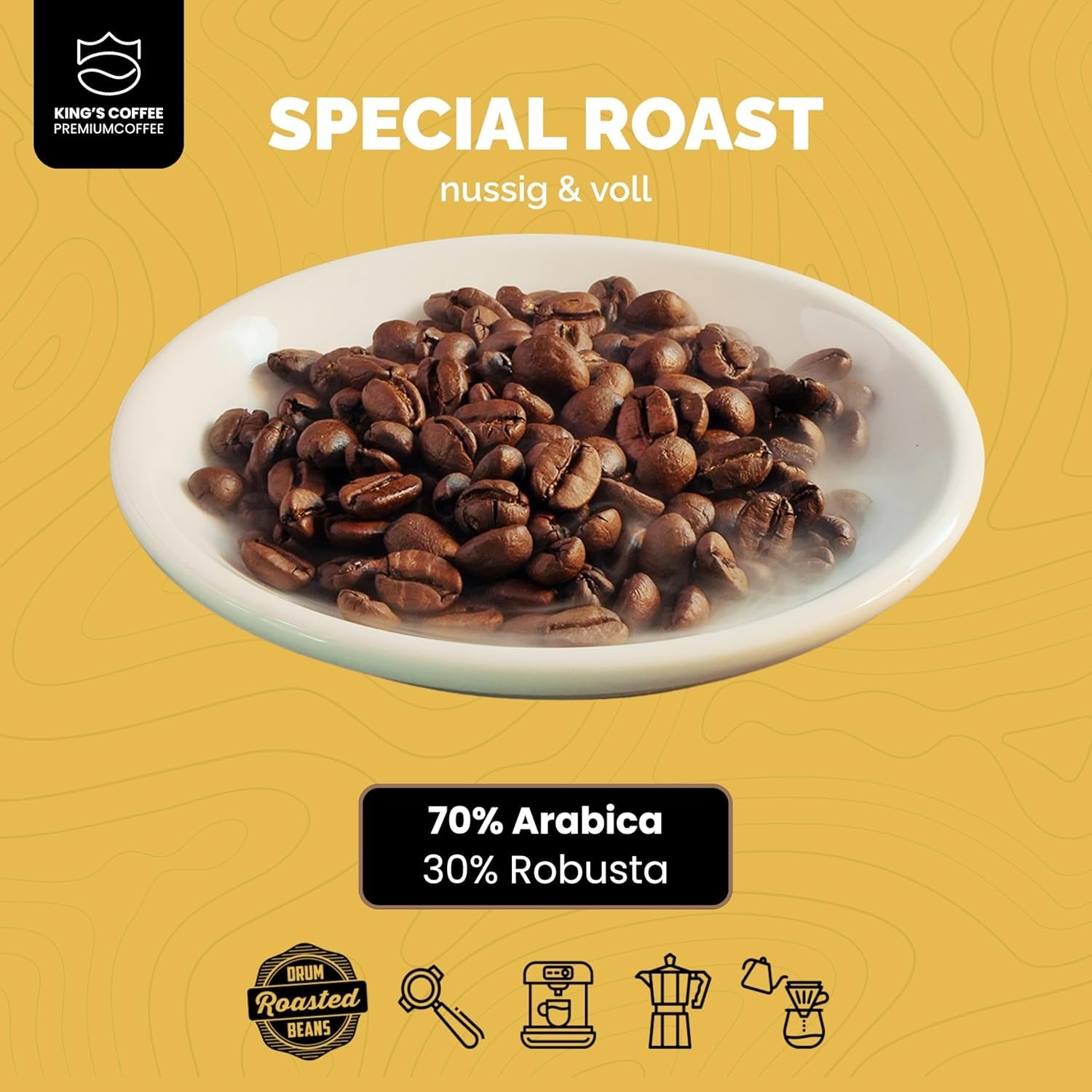 KING'S COFFEE - SÆRLIG RISTNING - 1 kg Barista Premium Espresso bønner - Kaffe med lav syreindhold - Lille batchristning i Italien - Den fineste Arabica-Robusta-blanding til fuldautomatiske og portafiltermaskiner